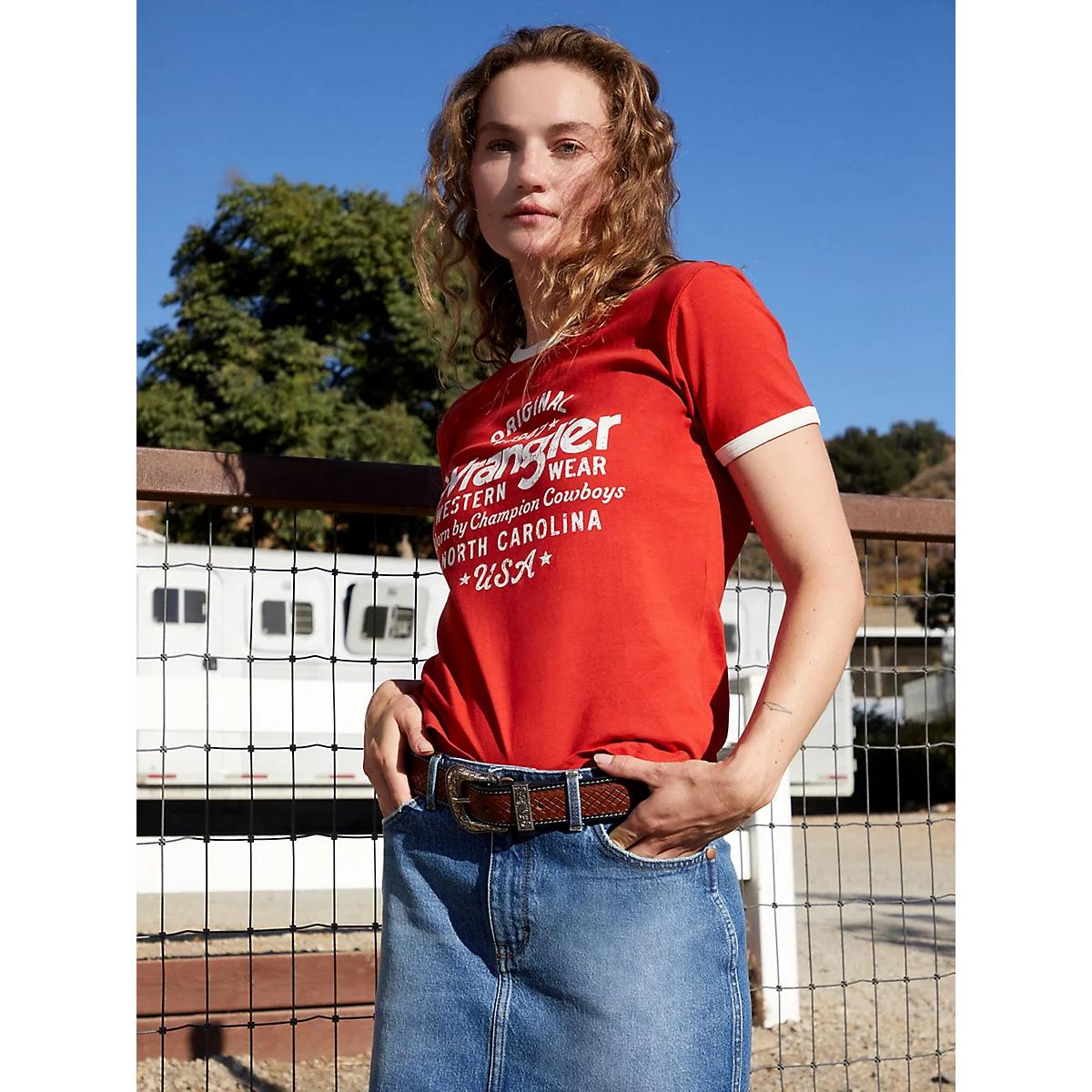 Wrangler® x PacSun Women's Ringer Tee in Molten Lava Product Image