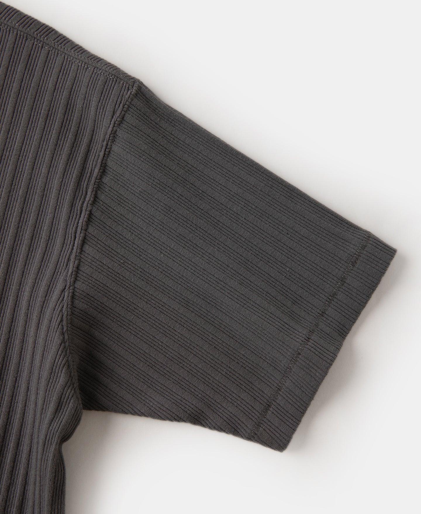 1950s Ribbed Cotton and Spandex-Blend T-Shirt - Dark Gray Product Image