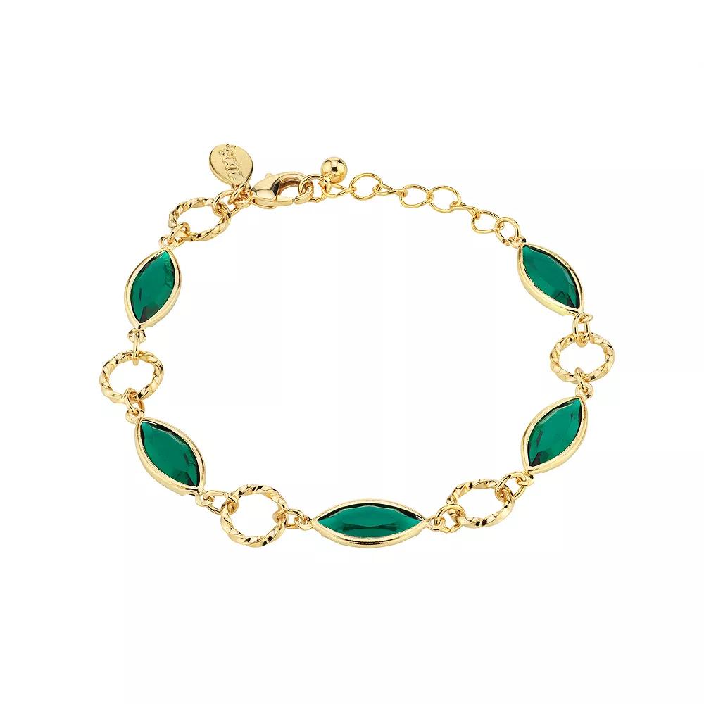 1928 Gold-Tone Green Crystal Link Bracelet, Women's Product Image