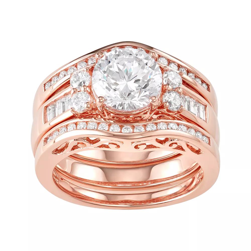 18K Gold over Sterling Silver Cubic Zirconia Ring Set, Women's, Size: 6, 14k Rose Gold Plated Product Image