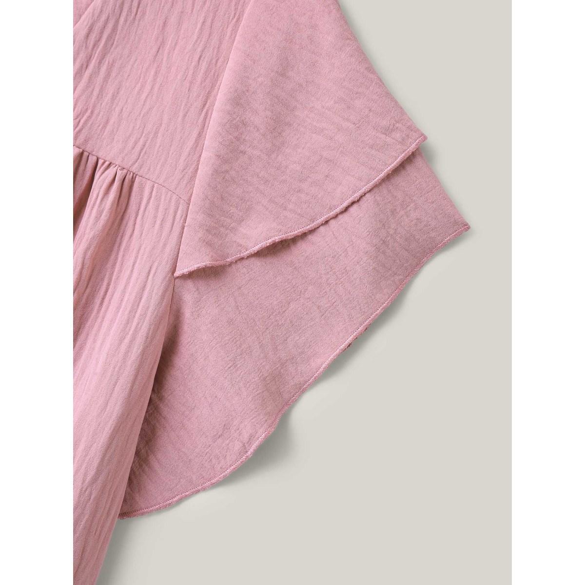 Plus Size Layered Ruffled Sleeve Fake Placket Midi Dress Blush Women V-neck Cap Sleeve Curvy BloomChic 12/L Product Image