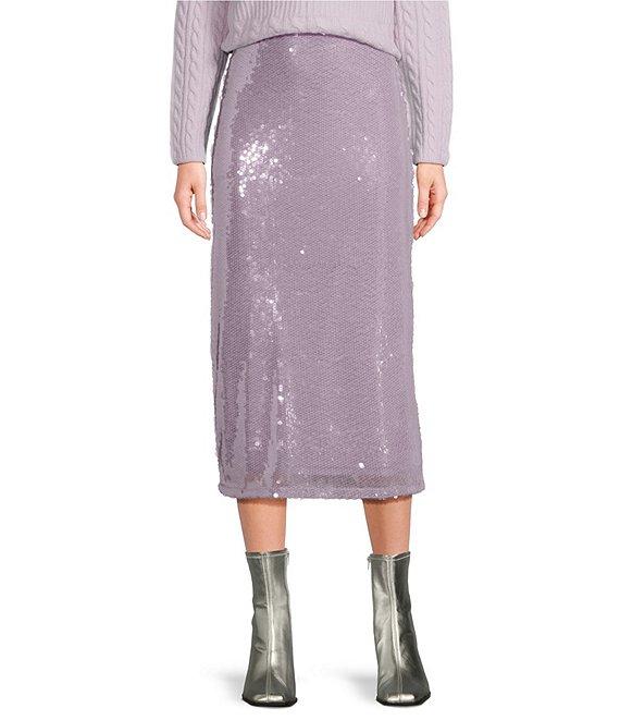 GB Sequin Back-Slit Midi Skirt Product Image