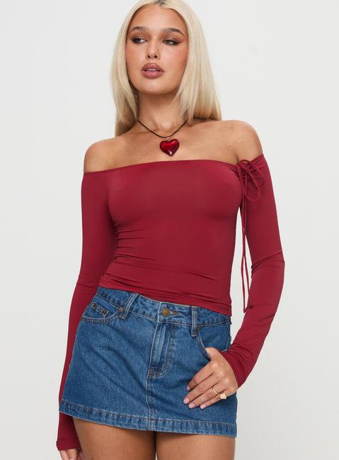 Where You At Off Shoulder Long Sleeve Top Red Product Image