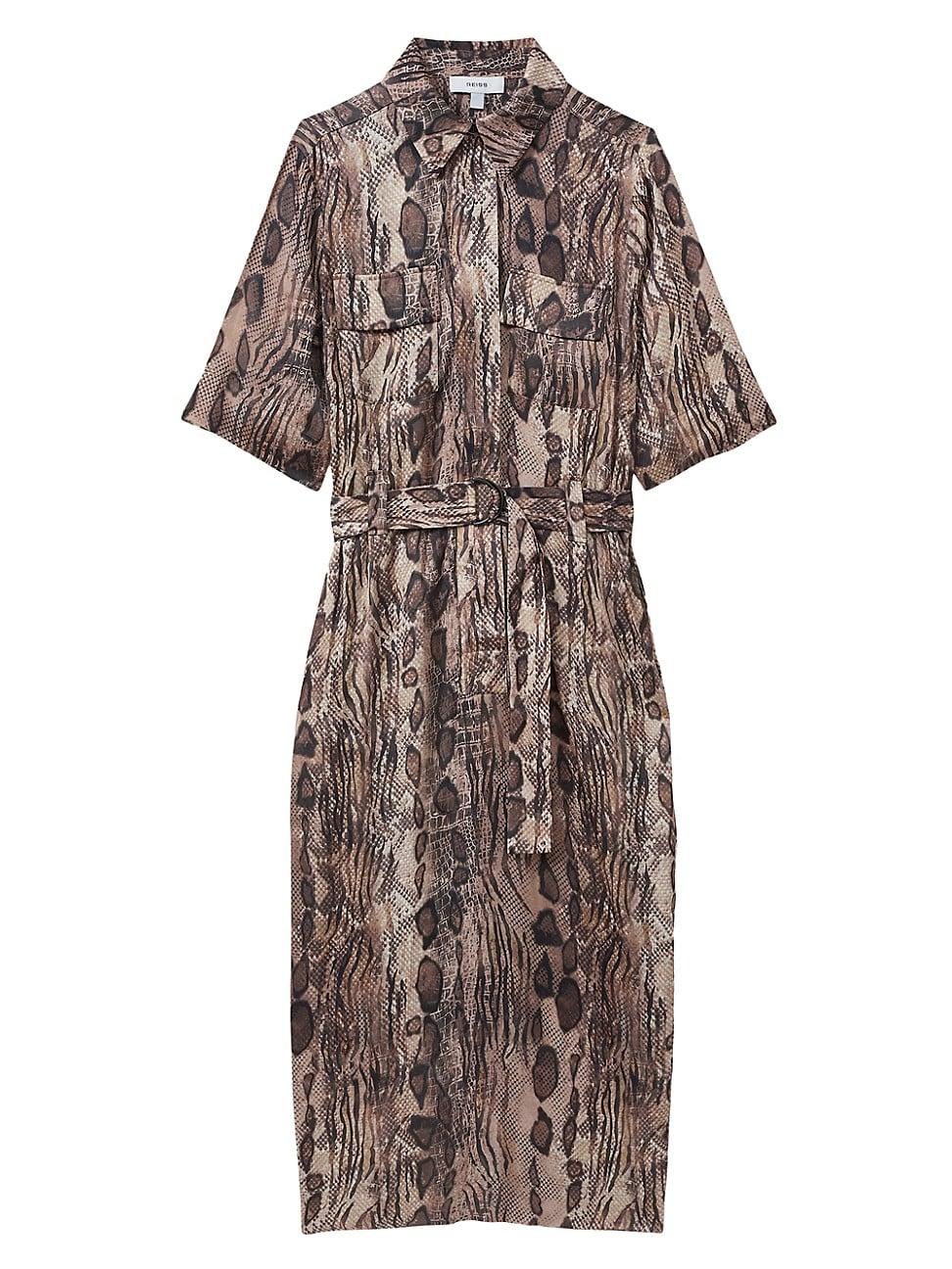 Womens Farah Snake Tie-Waist Midi-Dress - Product Image