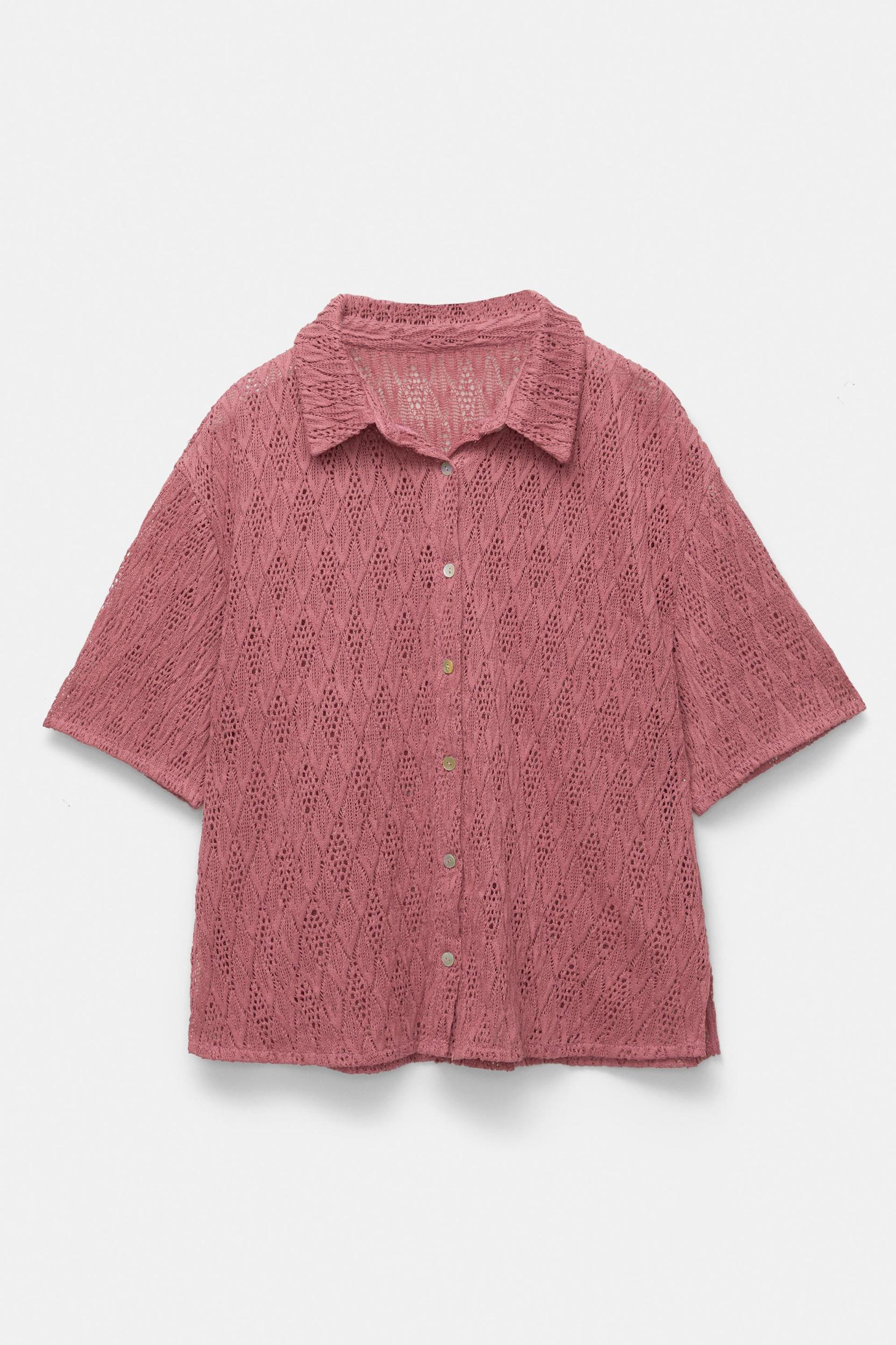 Short sleeve open-knit shirt Product Image