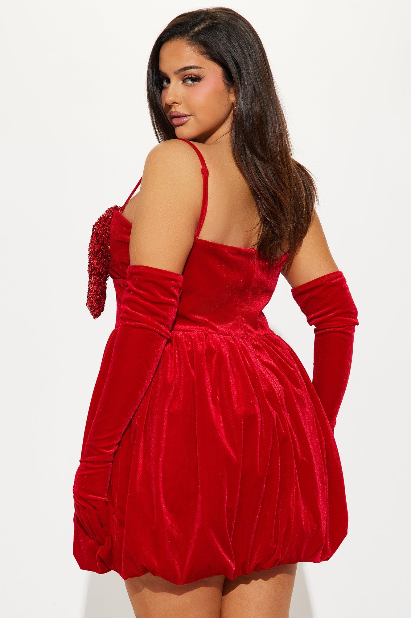 Clara Velvet Bubble Dress Set - Red Product Image