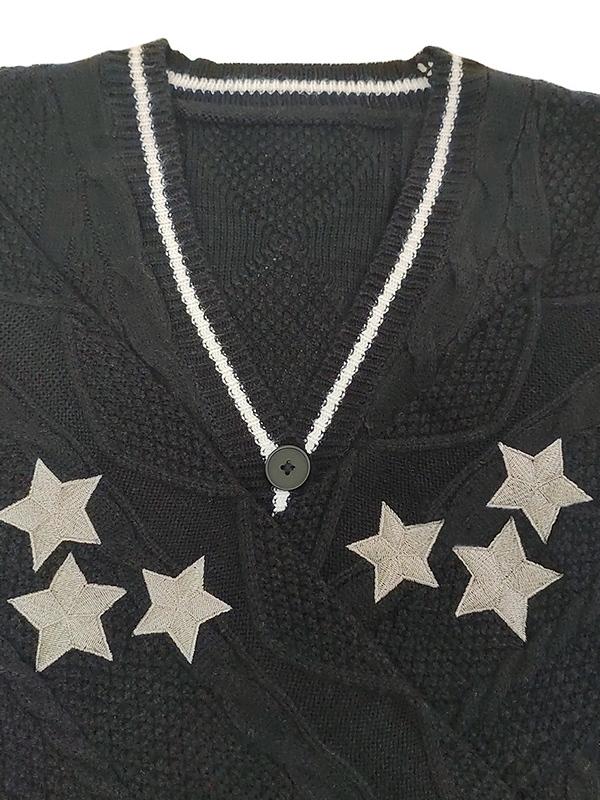 Oversize Star Embroidered Cable Knit Cardigan Product Image