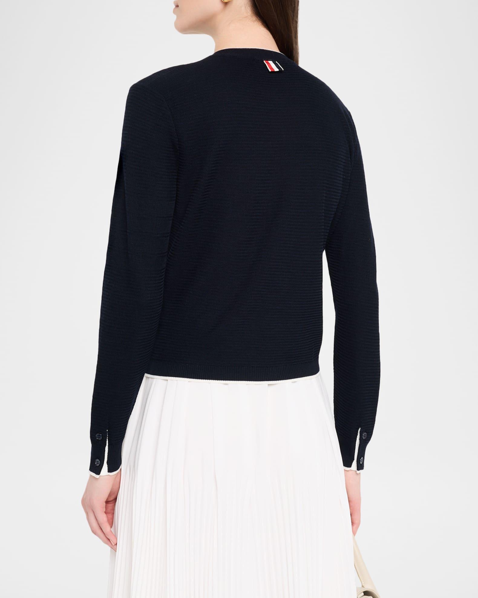 Textured Stitch Crew Neck Cardigan In Wool Crepe Product Image