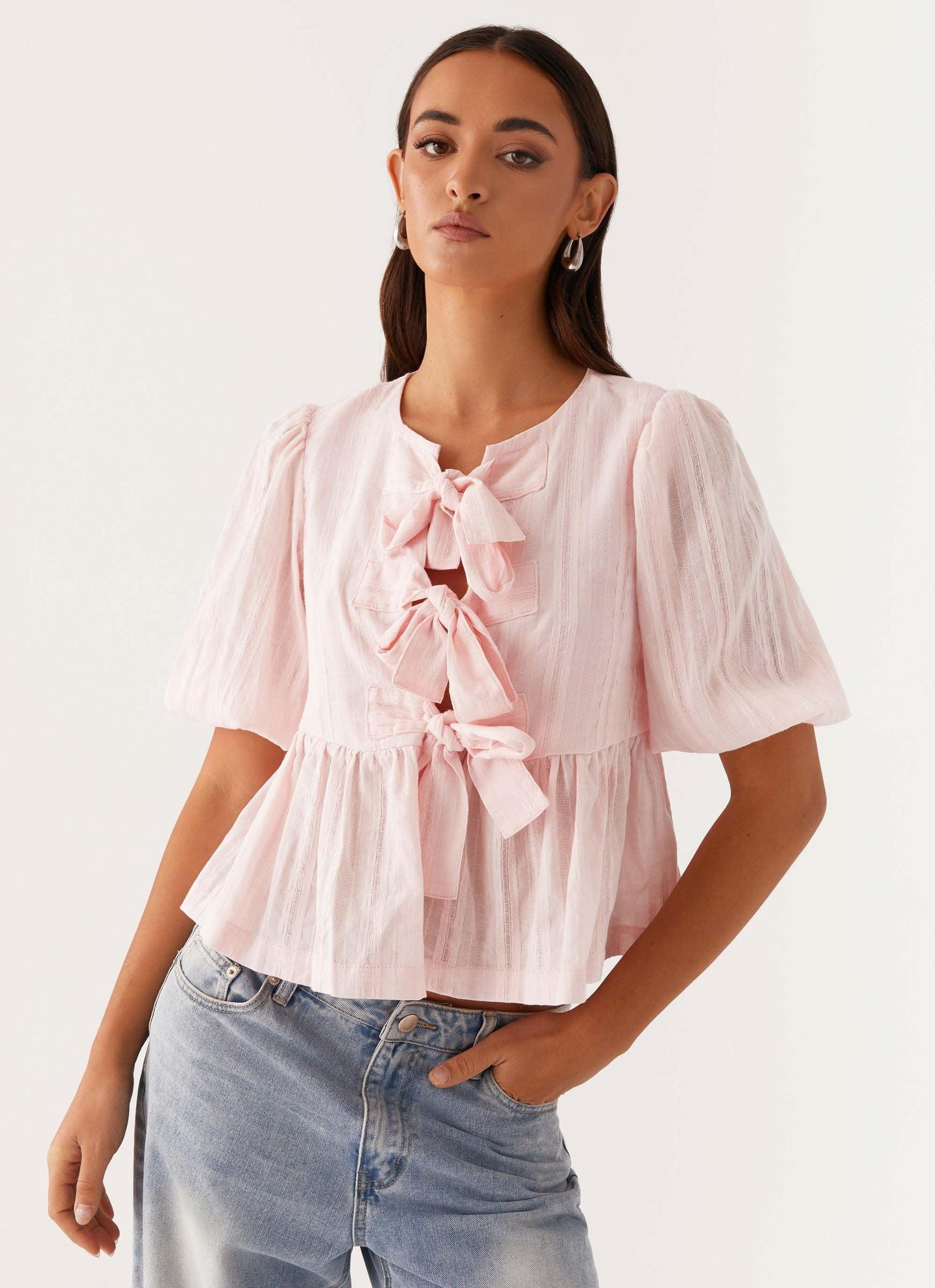Western Wind Tie Top - Pink Product Image