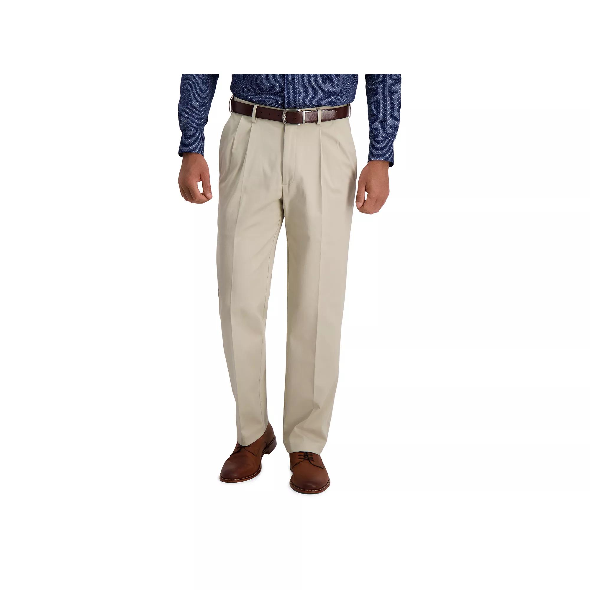 Mens Haggar Iron Free Premium Khaki Classic-Fit Pleat Front Hidden Comfort Waistband Casual Pant Product Image
