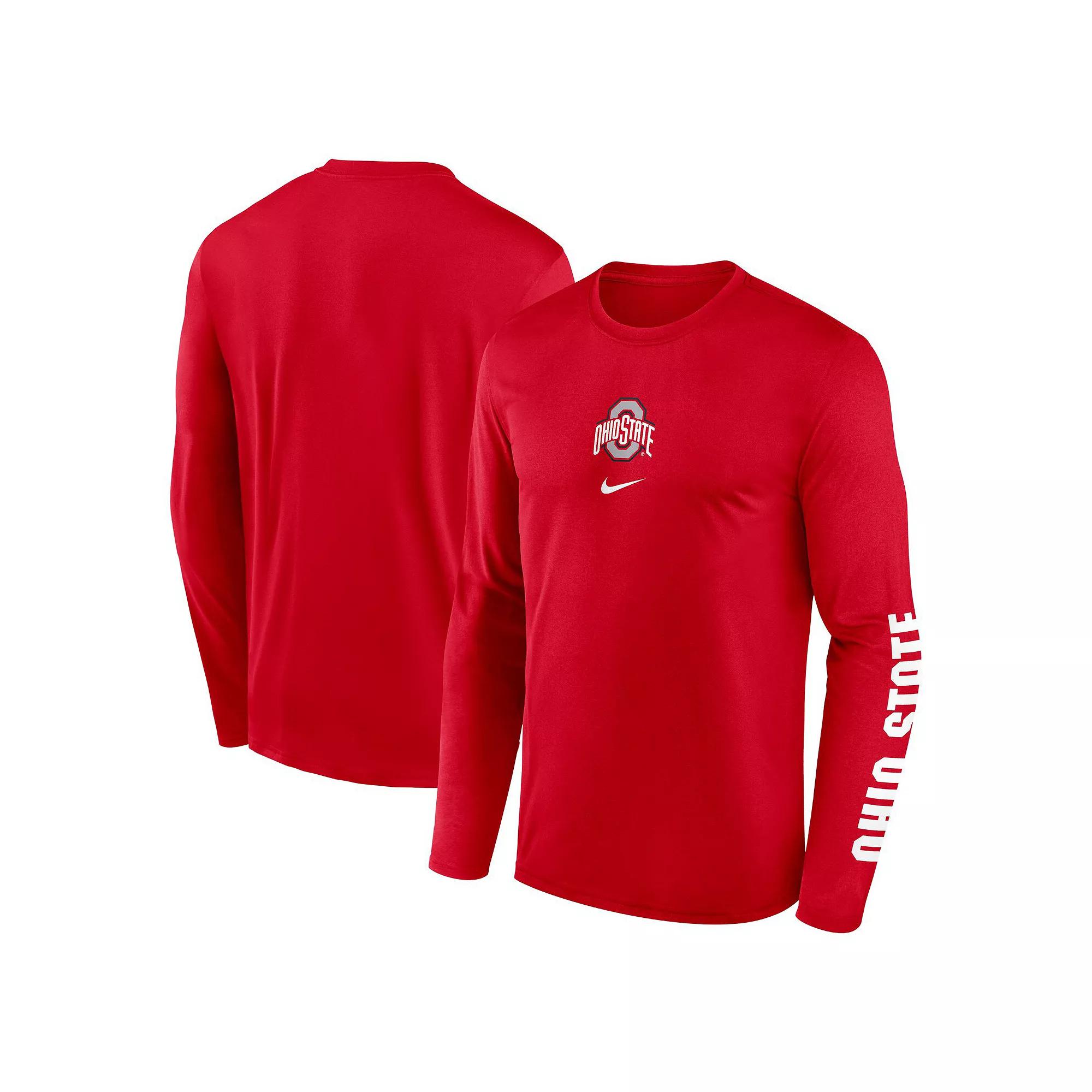 Men's Nike  Scarlet Ohio State Buckeyes Primetime Center Lockup Two-Hit Legend Long Sleeve T-Shirt, Size: Small, Red Product Image