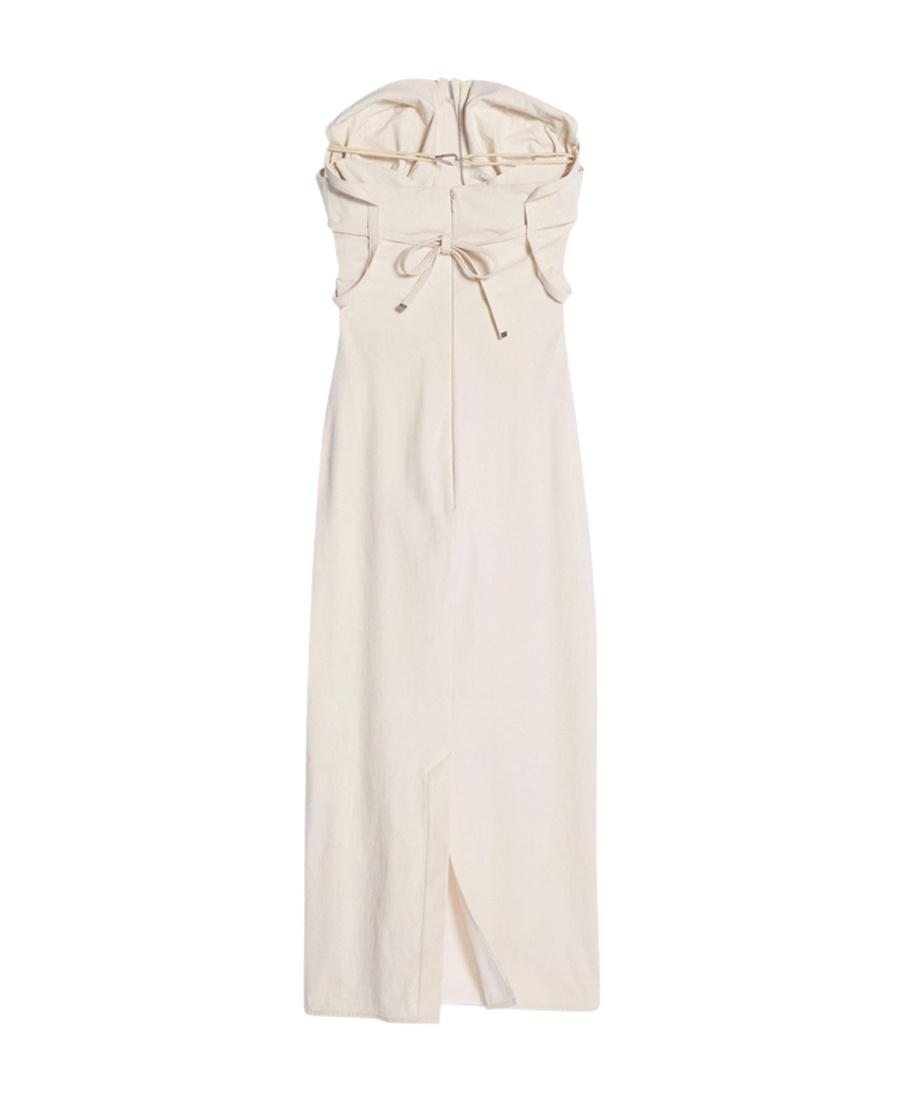 JACQUEMUS Strapless Ruffled Cutout Twill Midi Dress In White Product Image