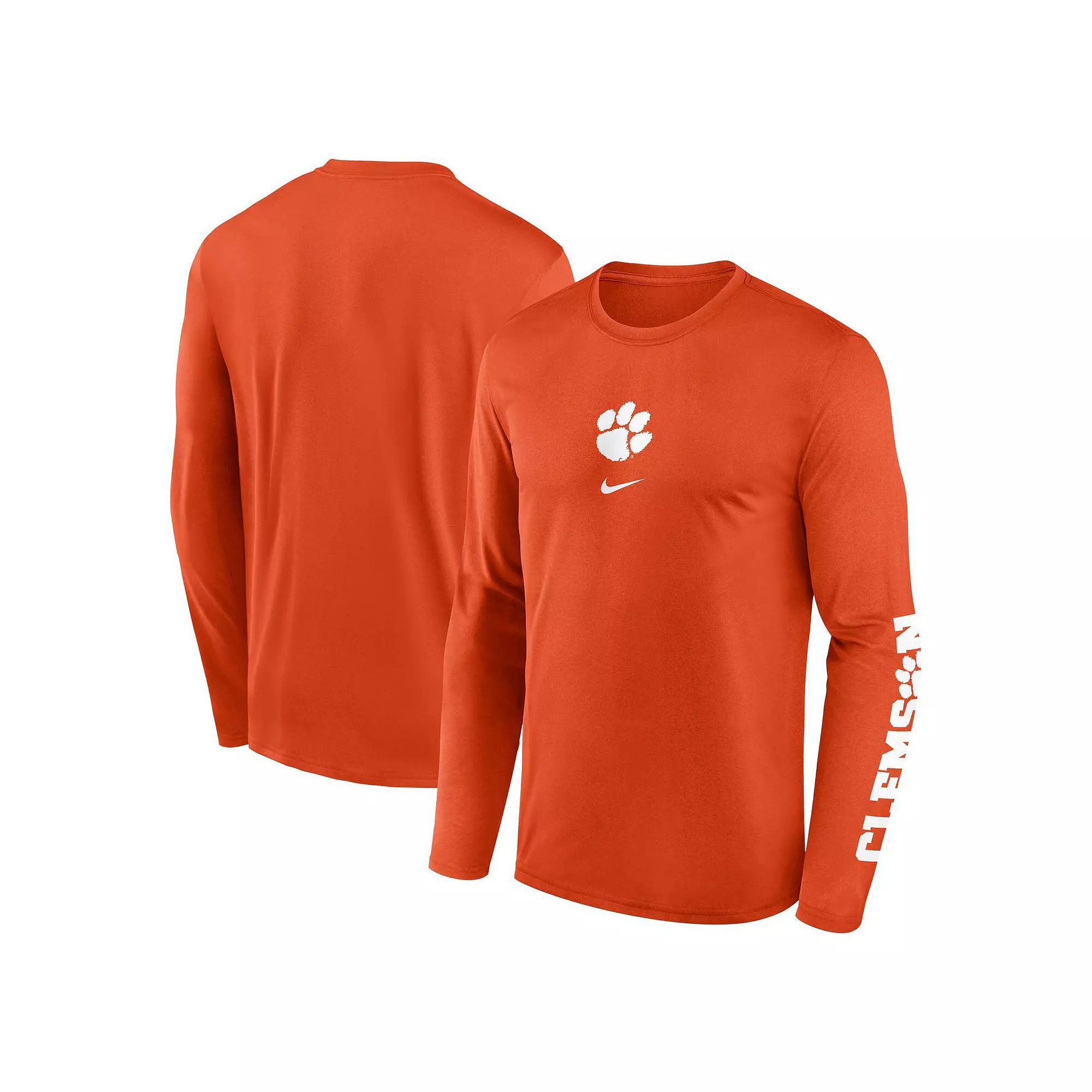 Men's Nike Orange Clemson Tigers Primetime Center Lockup Two-Hit Legend Long Sleeve T-Shirt,  Product Image