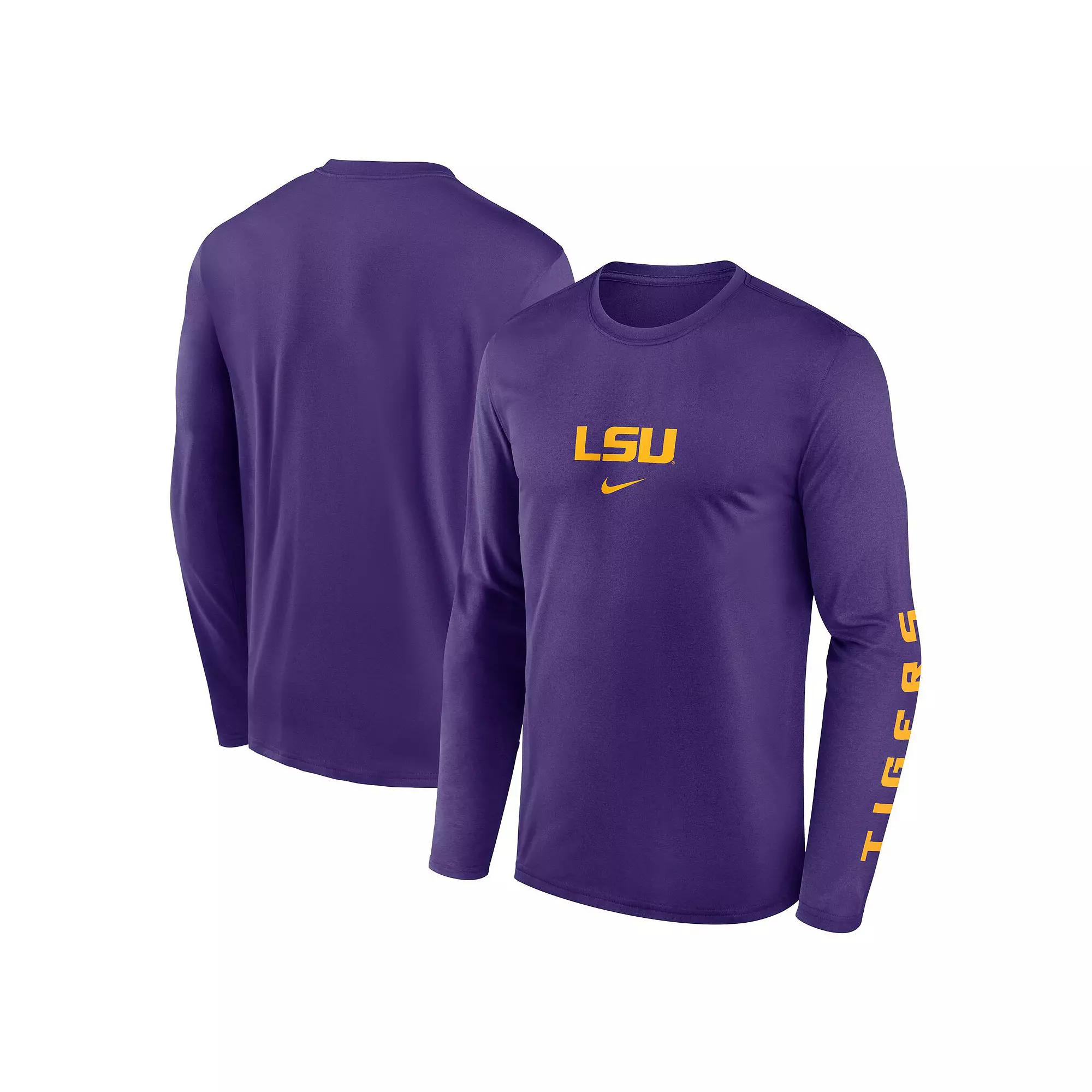 Men's Nike Purple LSU Tigers Primetime Center Lockup Two-Hit Legend Long Sleeve T-Shirt,  Product Image