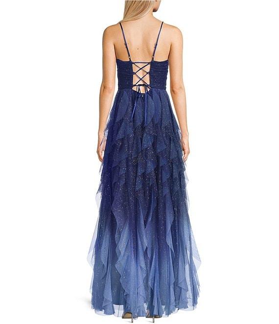 Pear Culture Glitter Ombre Corkscrew Tulle Long Dress Product Image