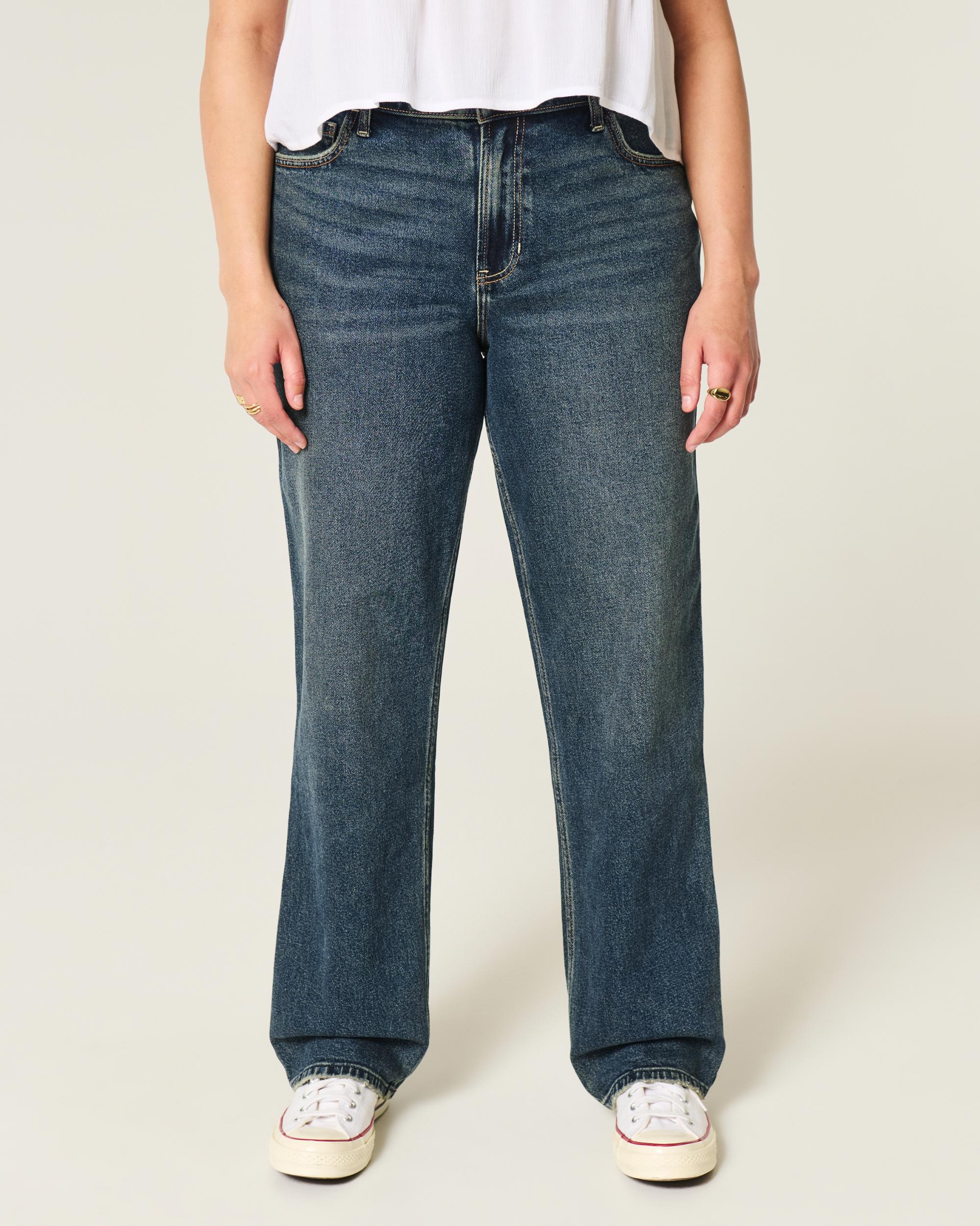 High-Rise Dark Wash Straight Jeans Product Image