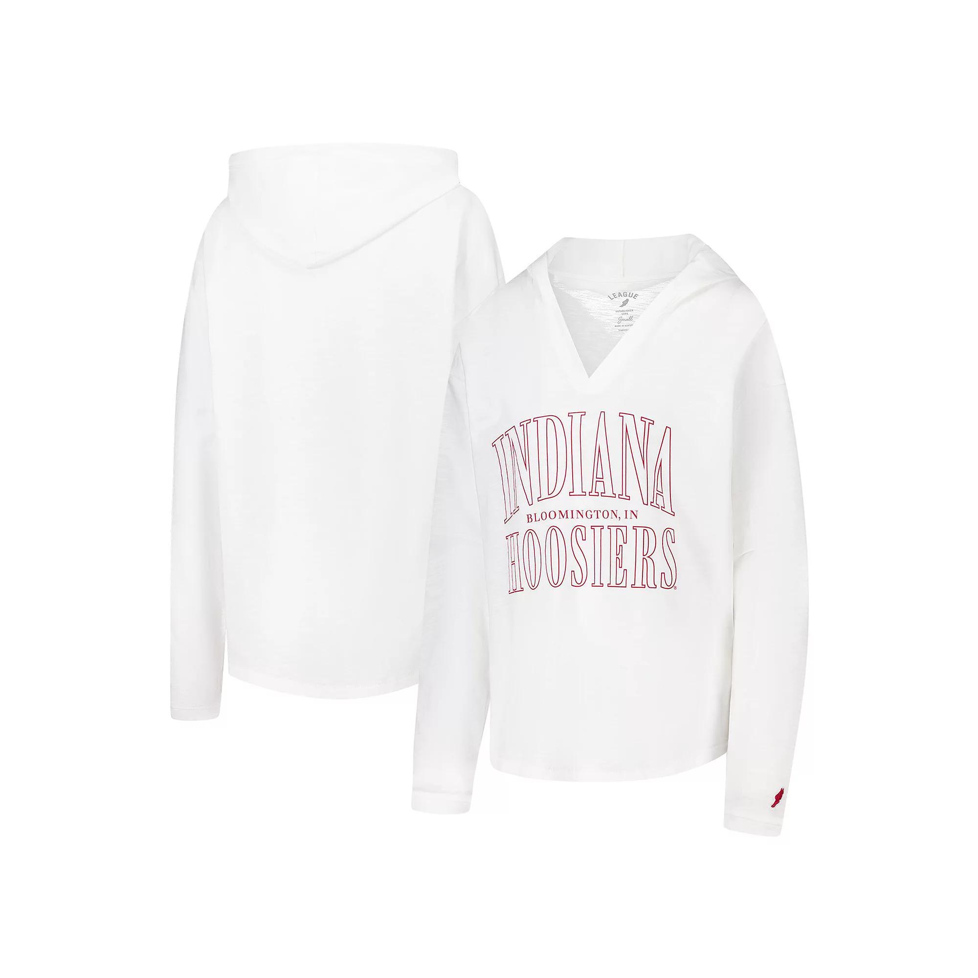 Women's League Collegiate Wear White Indiana Hoosiers Slub Long Sleeve V-Neck Hoodie T-Shirt,  Product Image