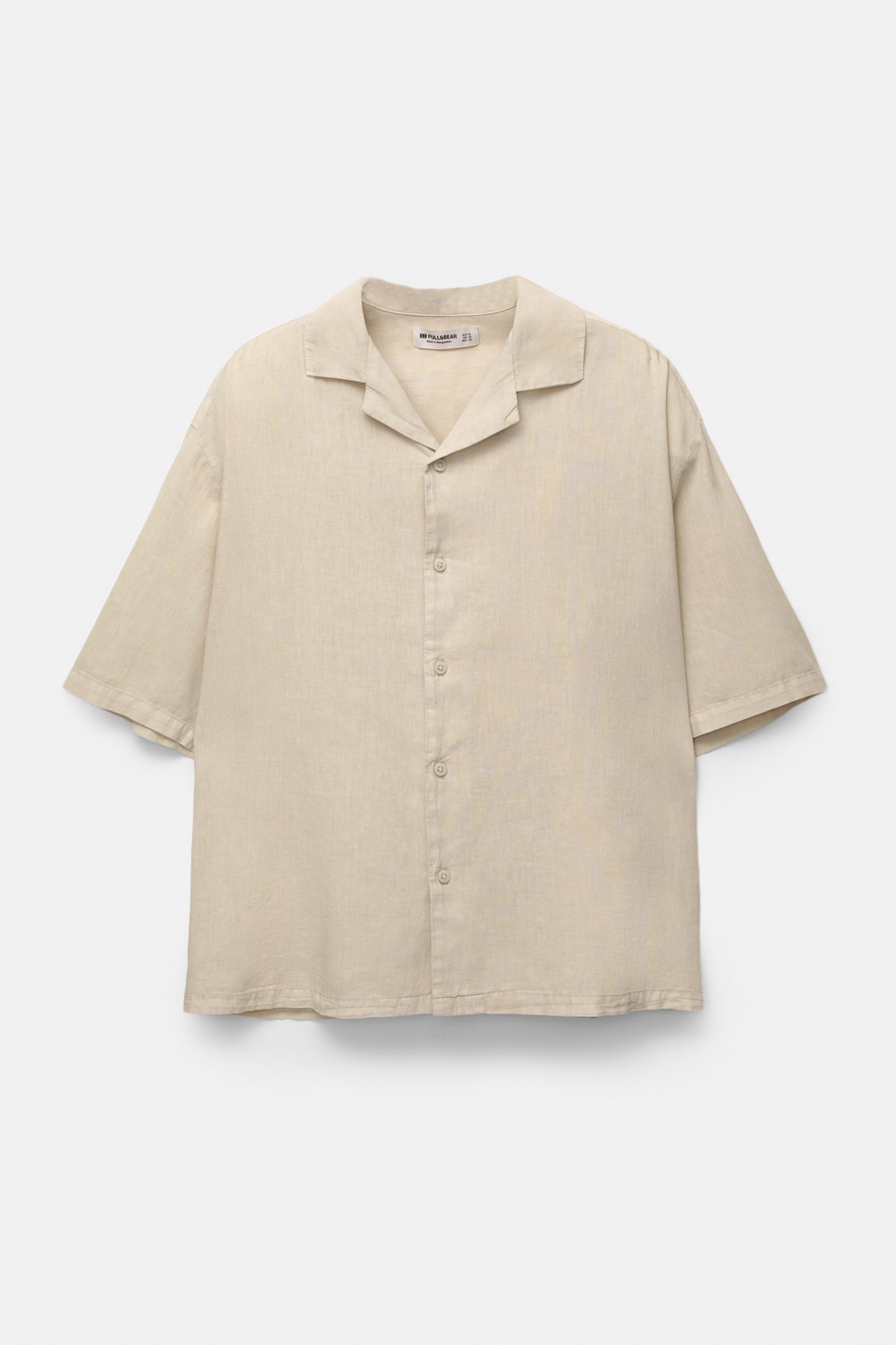 Short sleeve linen blend shirt Product Image