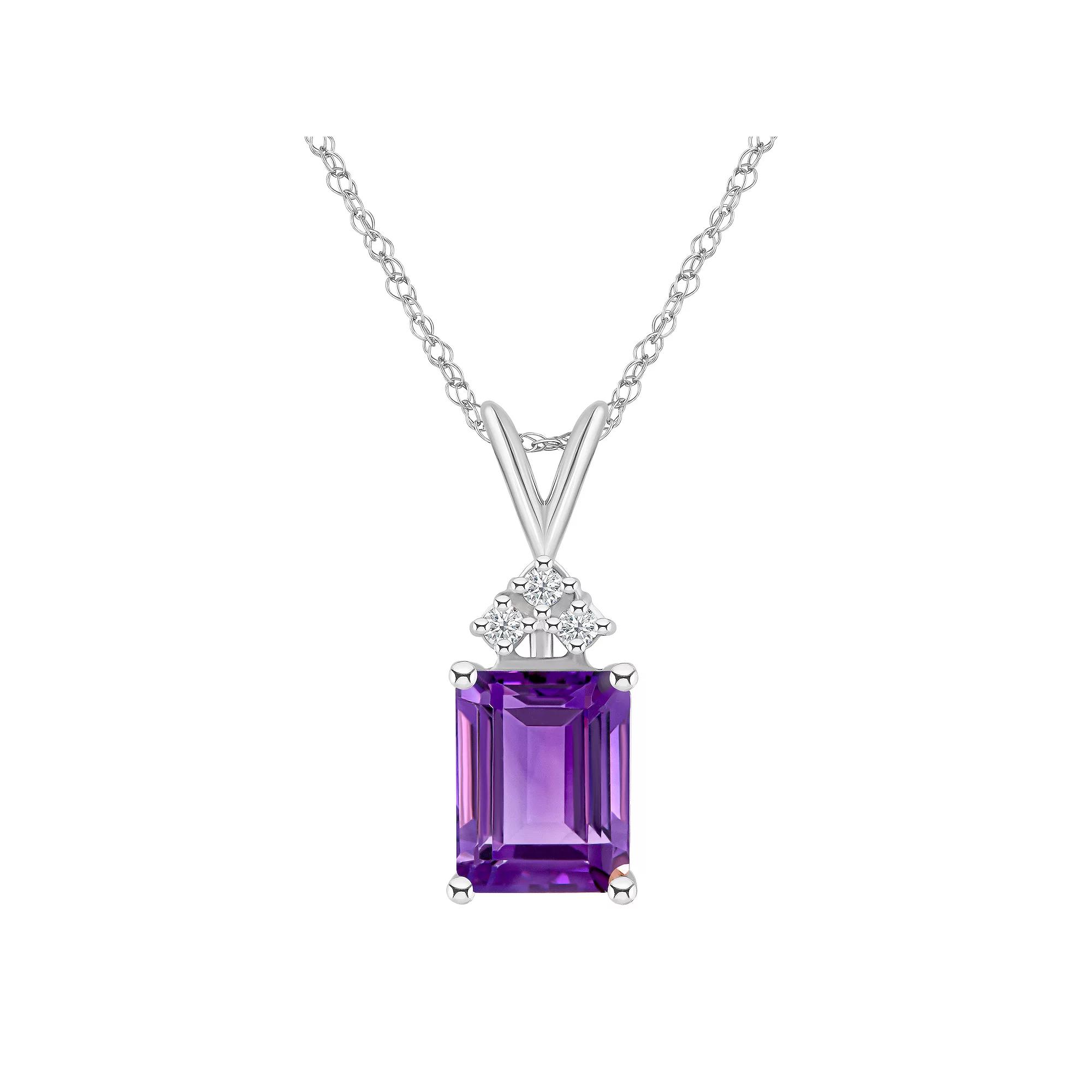 Celebration Gems 14k White Gold Gemstone & 1/10 Carat T.W. Diamond Pendant Necklace, Women's, Size: 18", Purple Product Image