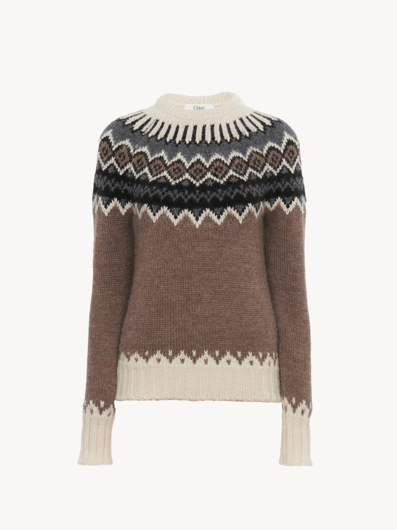 Mock-neck fitted sweater in Fair Isle wool knit Product Image