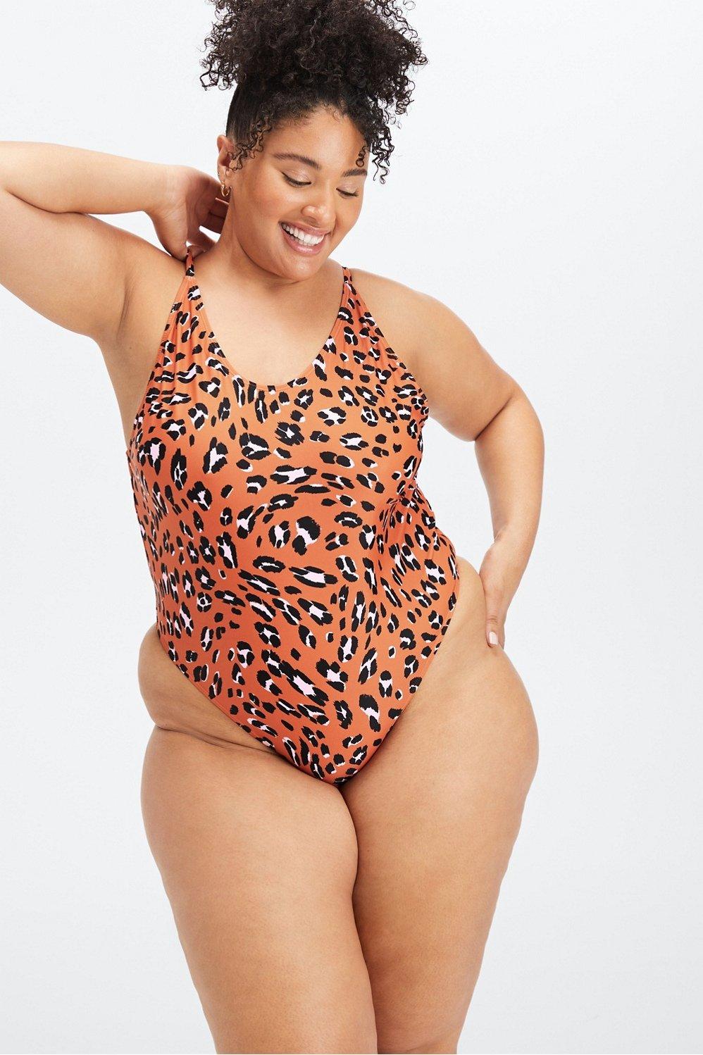 Fabletics Low Back One-Piece Swimsuit Womens Burnt Ochre Wavy Leo Size XXL Product Image