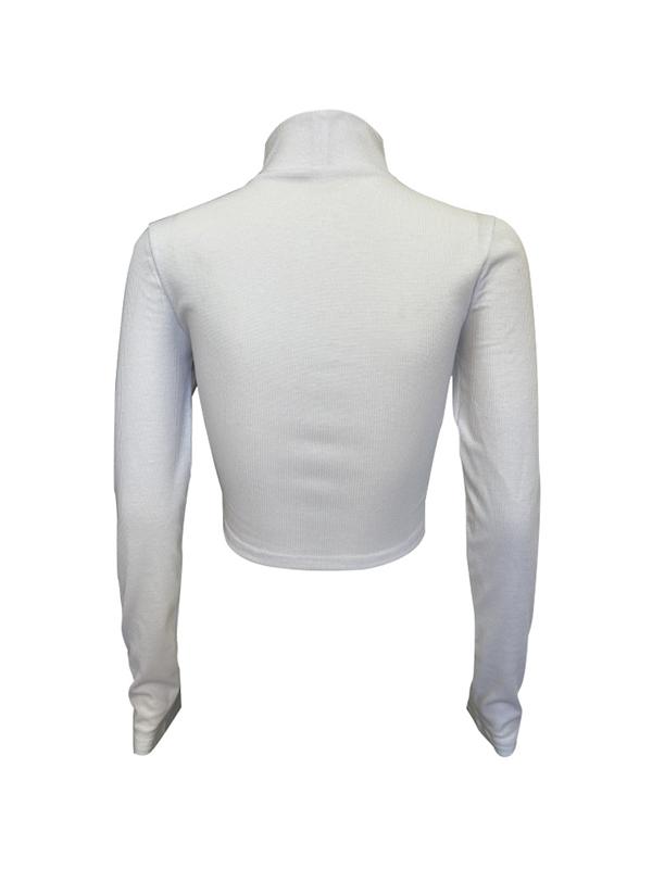 Solid Ribbed Mock Neck Cropped Long Sleeve Knit Product Image