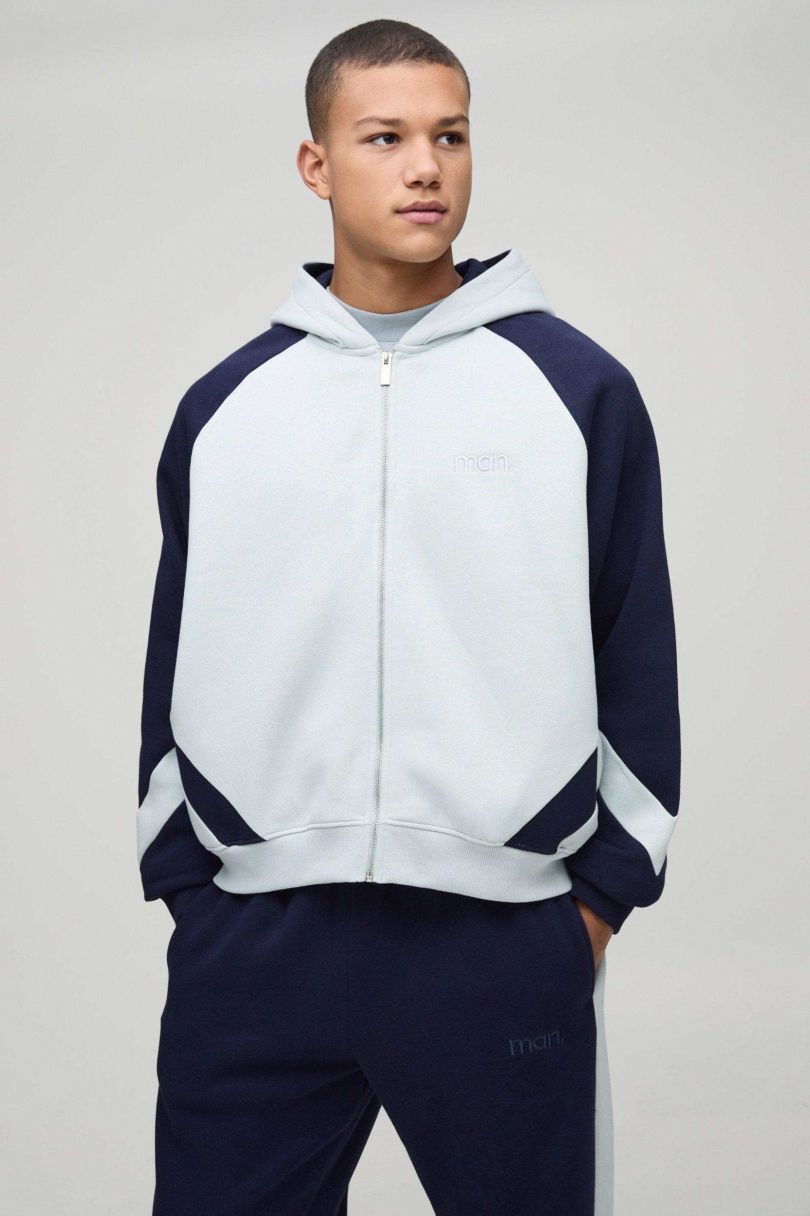 Oversized Boxy Man Colour Block Zip Hooded Tracksuit | boohooMAN USA Product Image