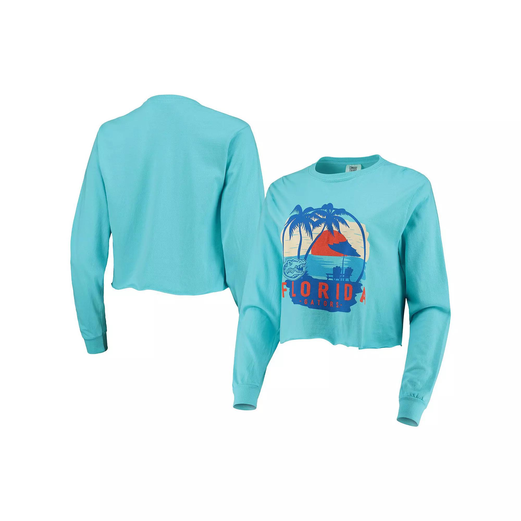 Womens Teal Florida Gators Palm Trees Sunset Long Sleeve Crop Top Product Image