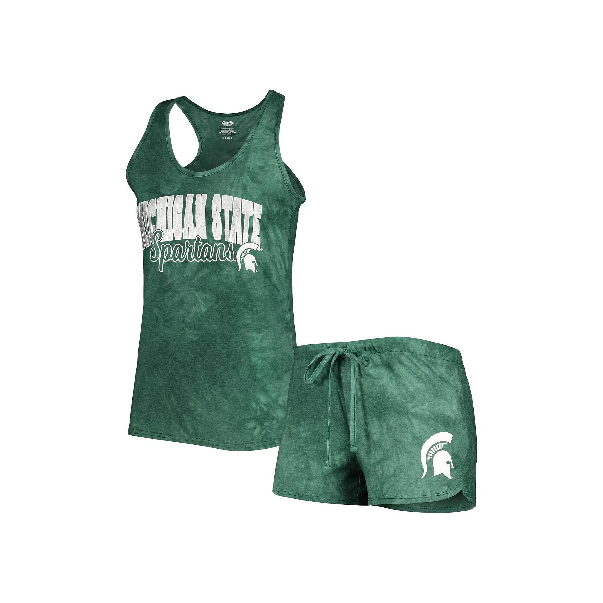 Women's Concepts Sport Green Michigan State Spartans Billboard Tie-Dye Tank and Shorts Sleep Set, Size: Large Product Image