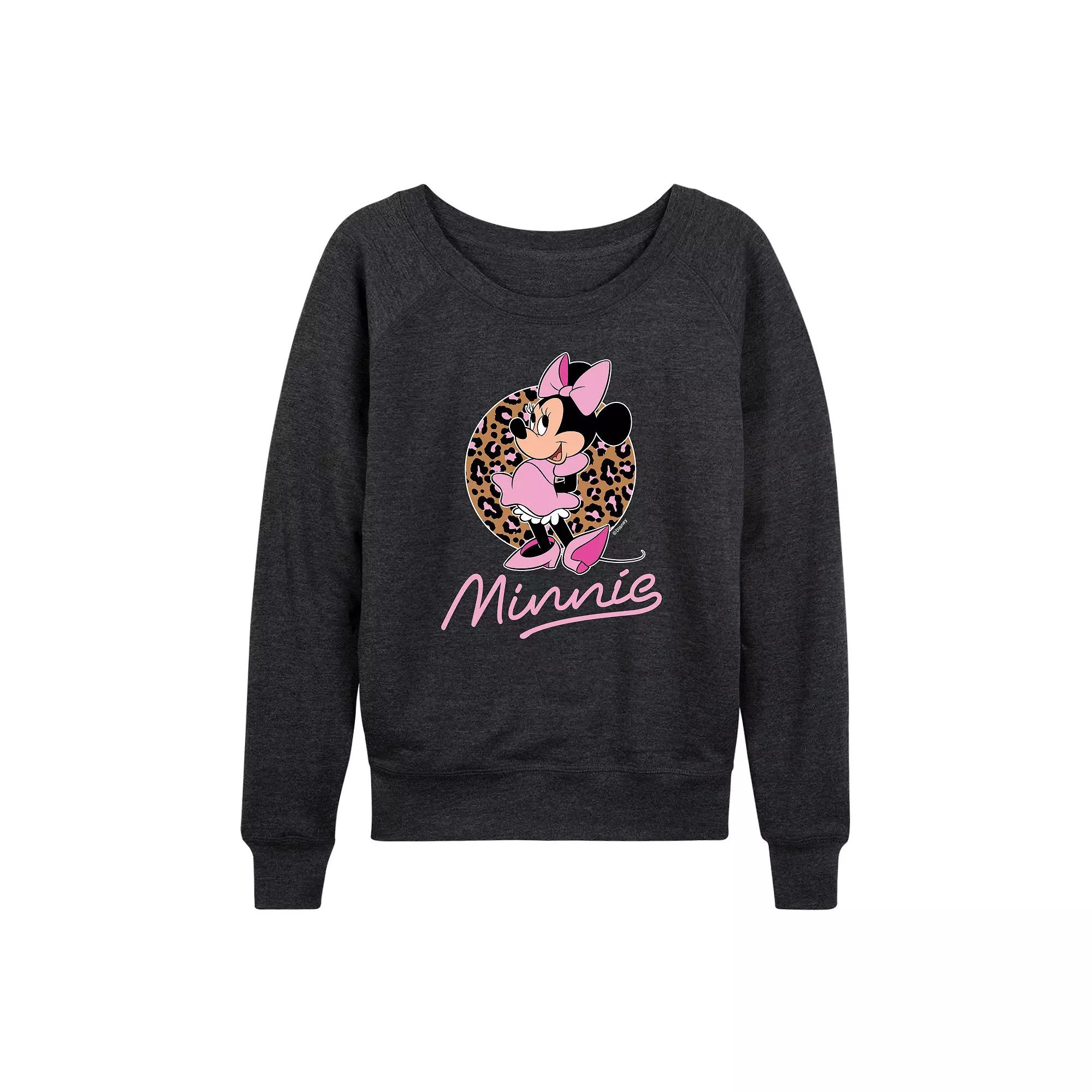 Disney's Minnie Mouse Women's Leopard Print French Terry Long Sleeve Tee, Girl's,  Product Image