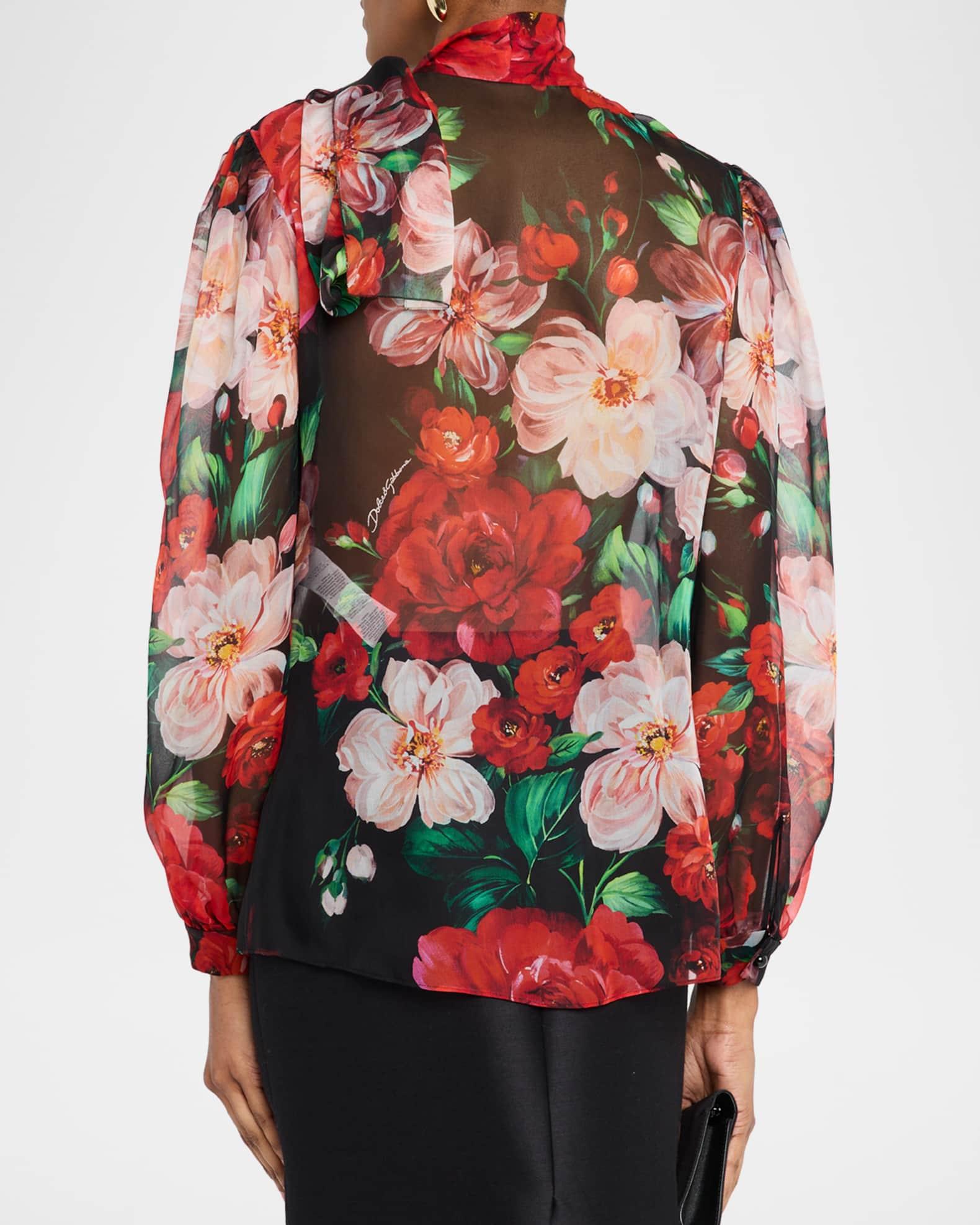 Rose Bouquet Chiffon Neck-Tie Blouse Product Image