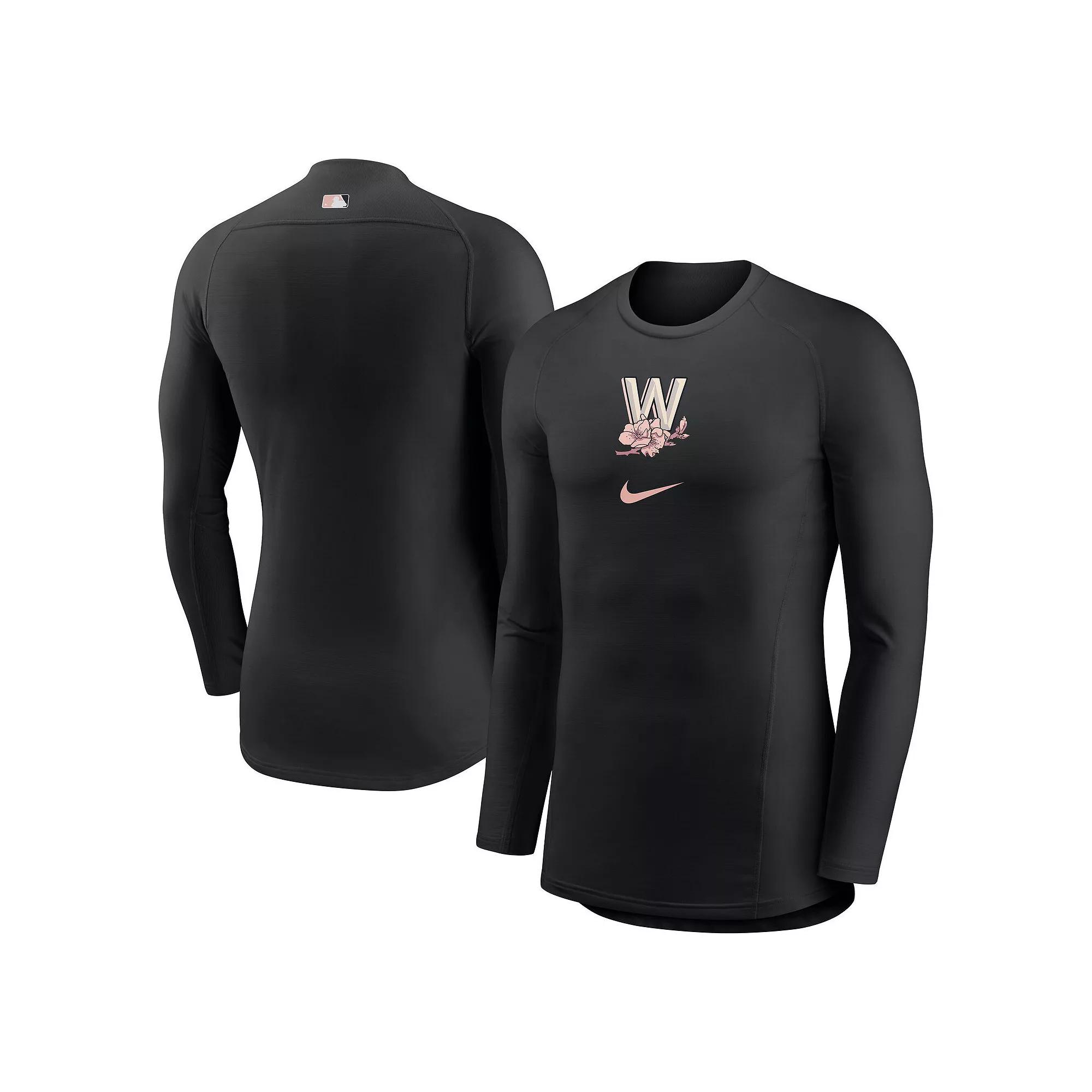 Men's Nike Black Washington Nationals City Connect Base Layer Raglan Long Sleeve Performance T-Shirt,  Product Image