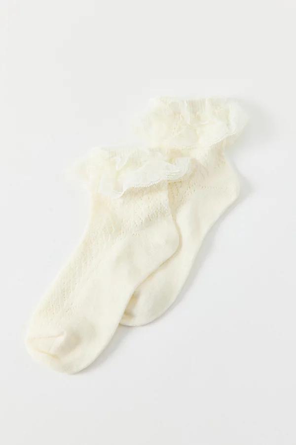 Lace Ruffle Pointelle Ankle Sock Womens at Urban Outfitters Product Image