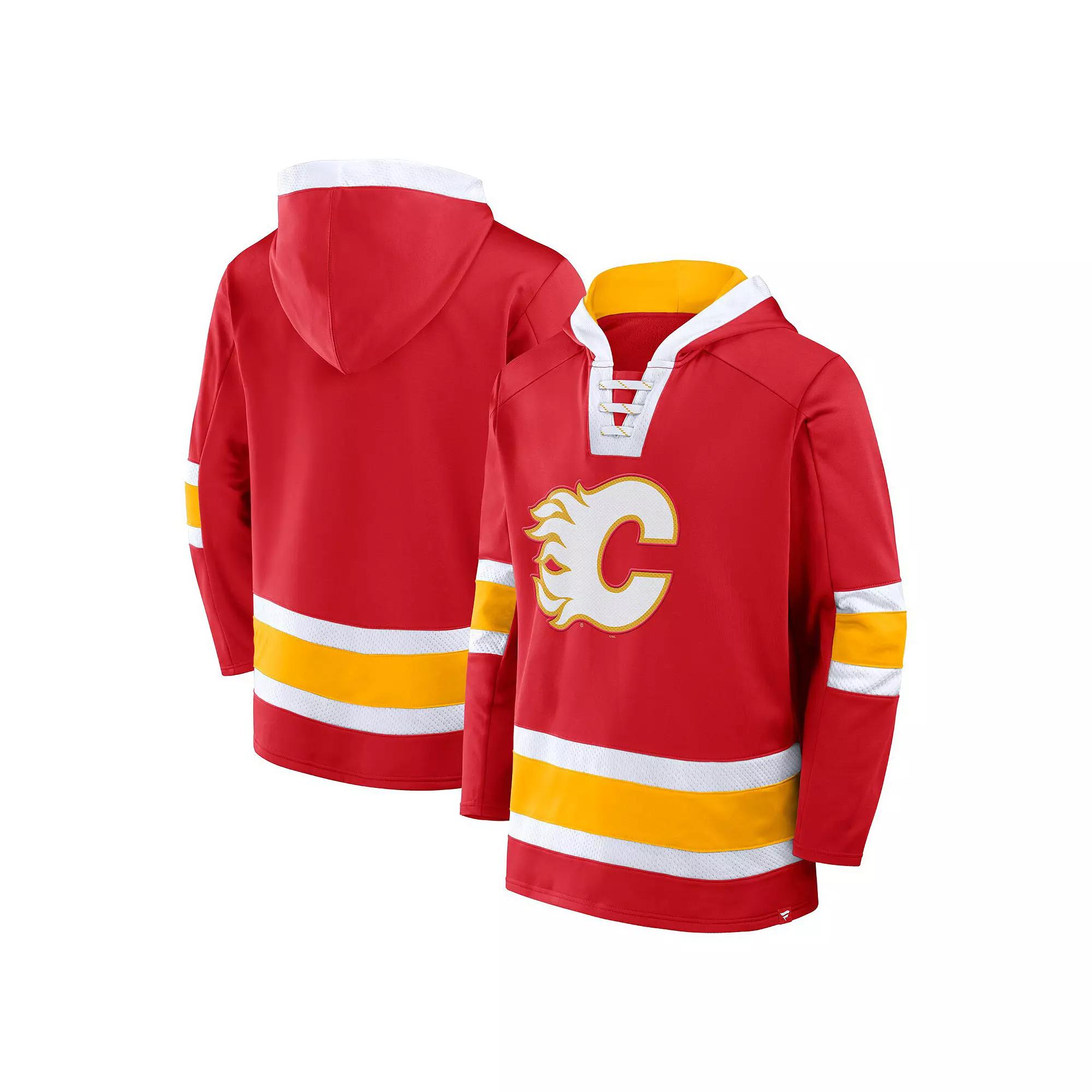 Men's Fanatics  Red Calgary Flames Inside Line Fleece Pullover Hoodie, Size: Large, Flm Red Product Image