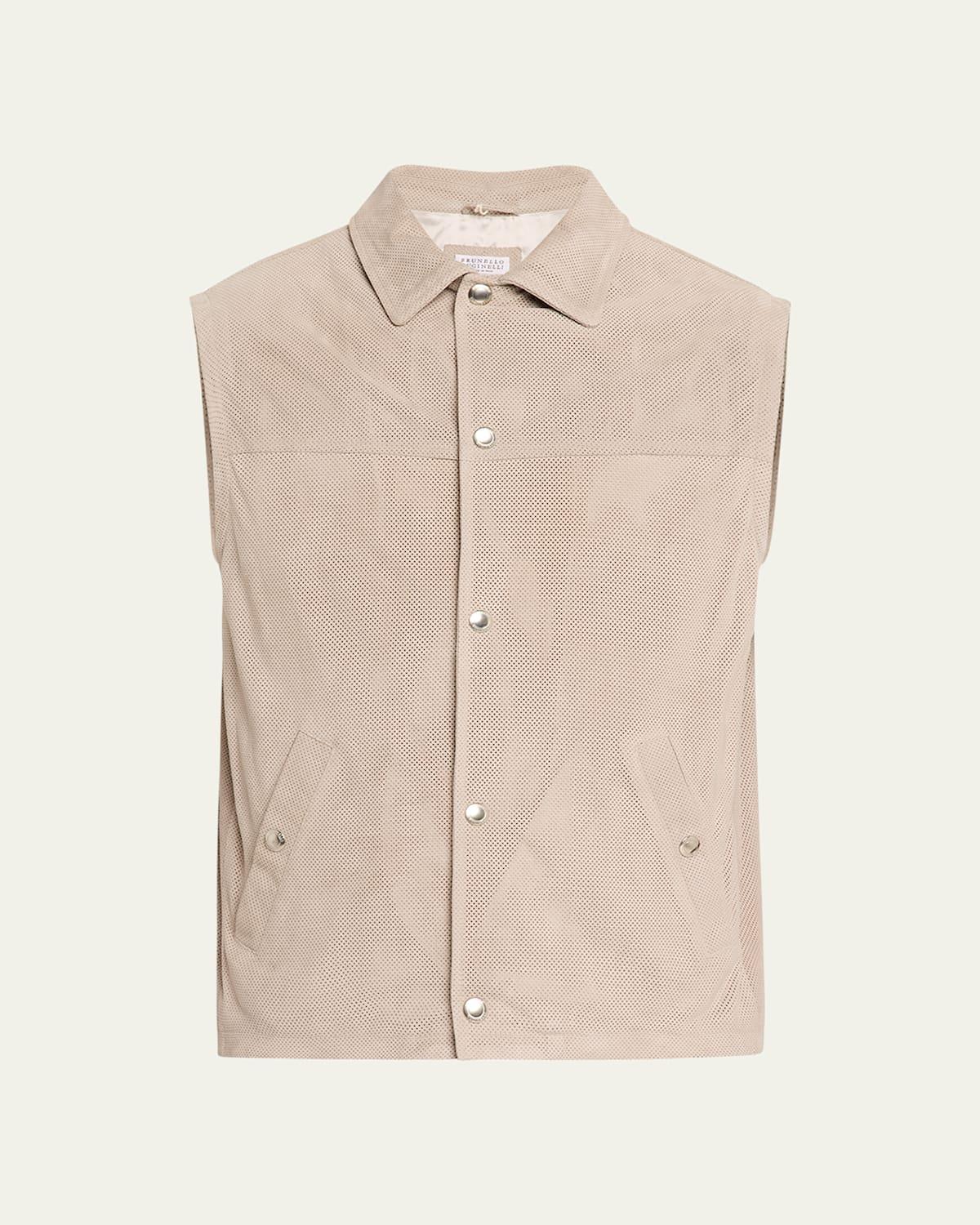 Men's Perforated Suede Snap-Front Vest Product Image