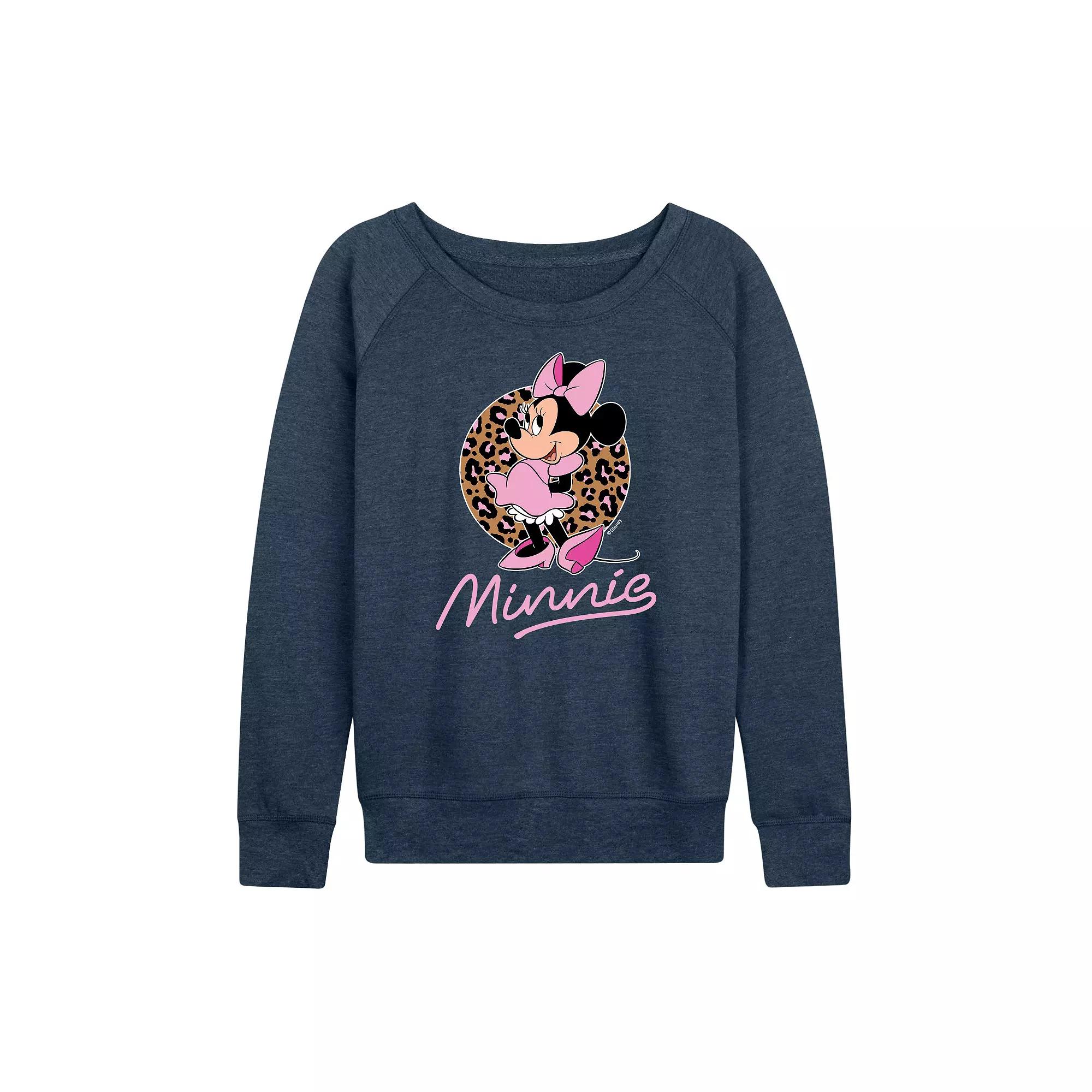 Disney's Minnie Mouse Women's Leopard Print French Terry Long Sleeve Tee, Girl's,  Product Image
