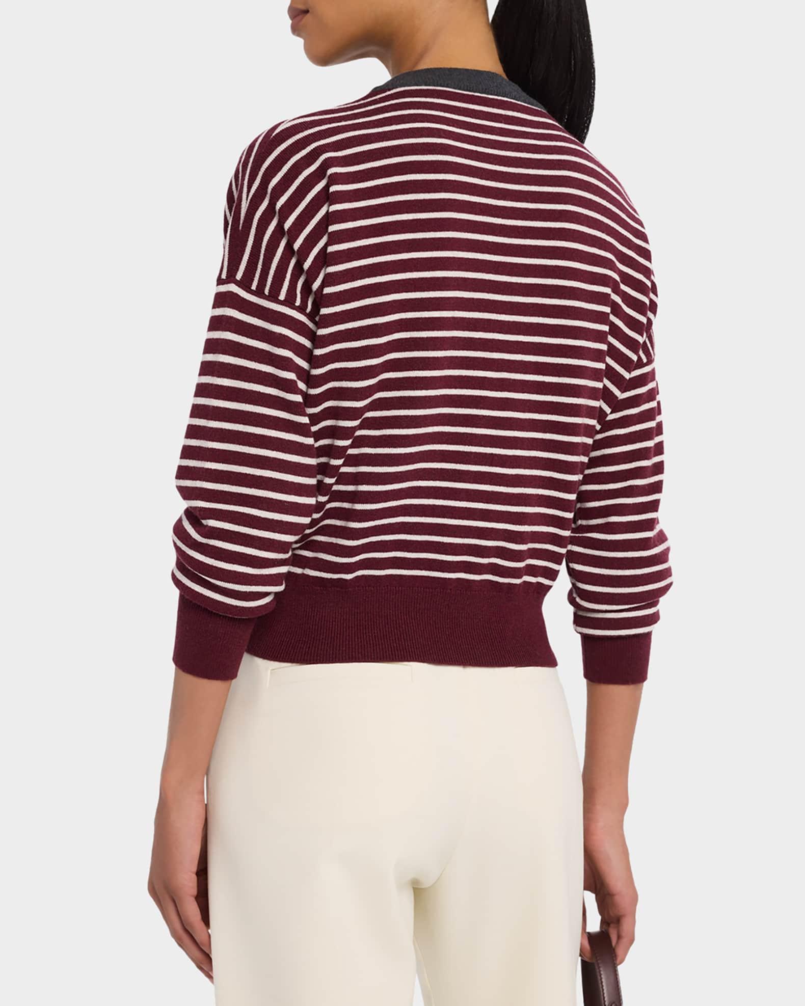 Striped Wool-Cashmere Crewneck Cardigan Product Image