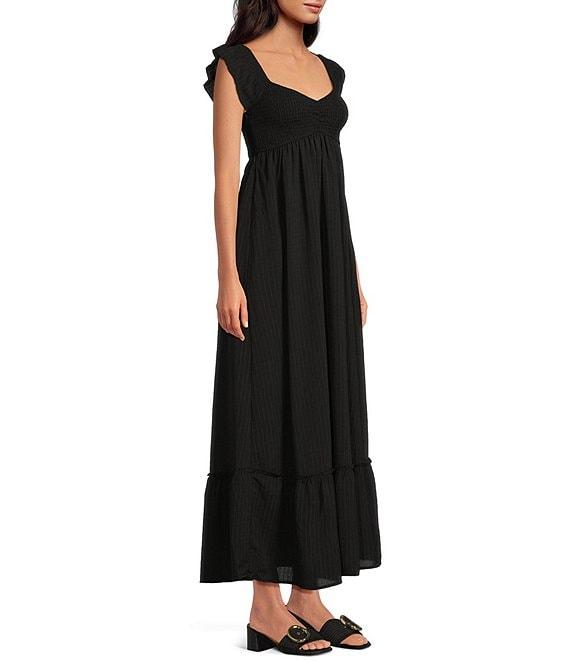 Allison & Kelly Textured Woven V-Neck Flutter Sleeve Smocked Dress Product Image