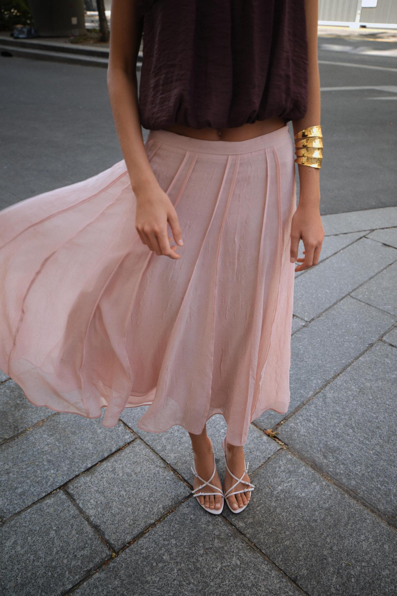 SEMI-SHEER TOPSTITCHED MIDI SKIRT Product Image