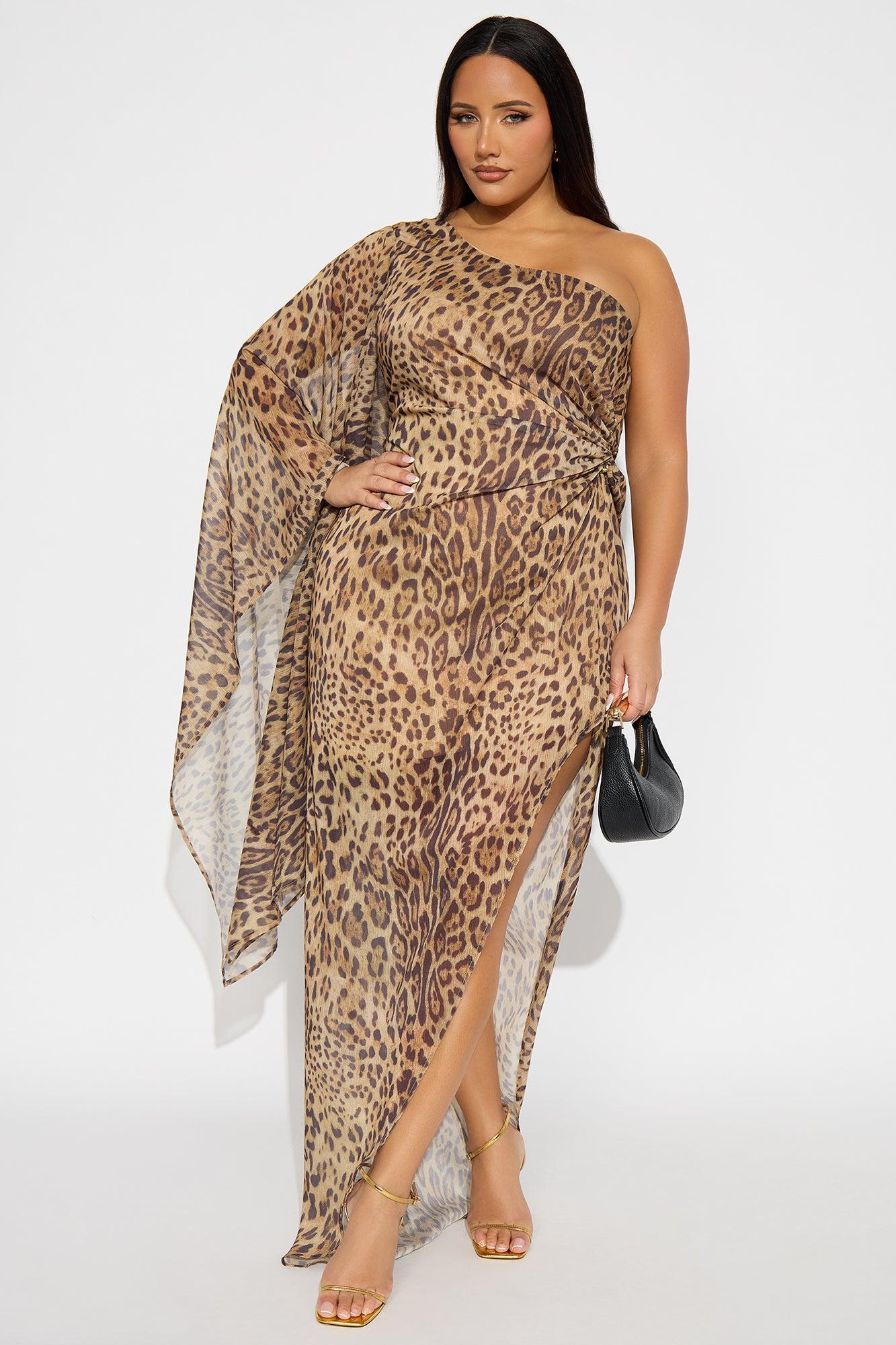 Marielle One Shoulder Chiffon Maxi Dress - Leopard Female Product Image