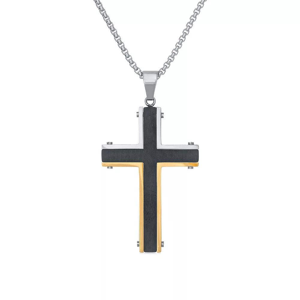 Men's LYNX Two Tone Stainless Steel Cross Pendant Necklace, Size: 24" Product Image