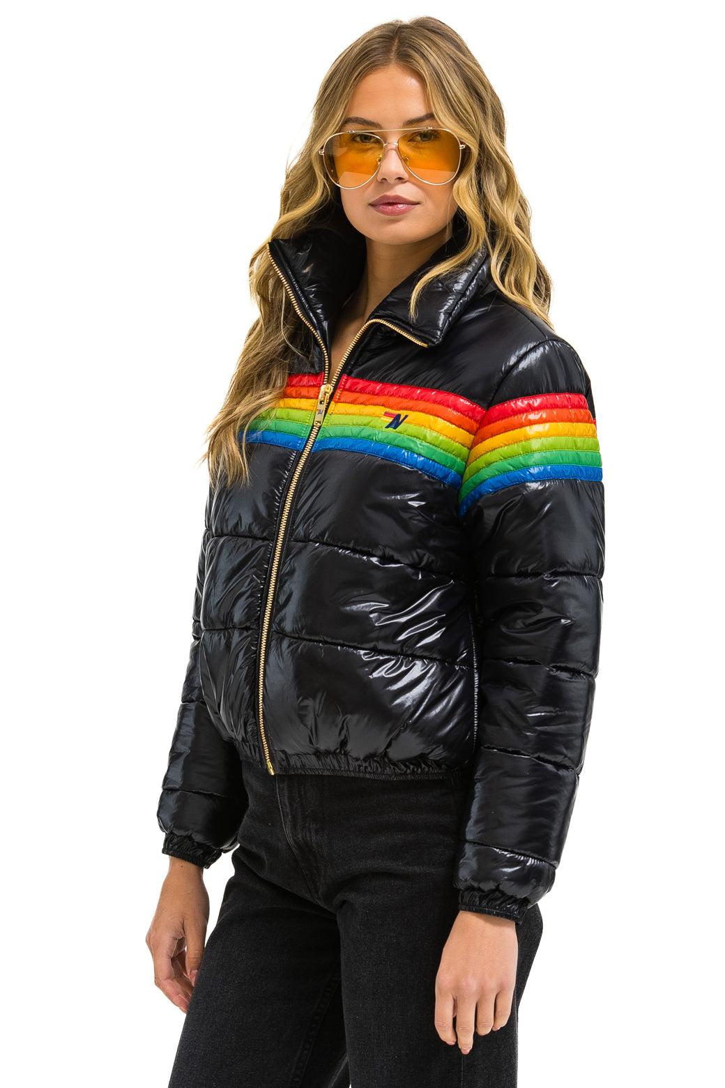 6 STRIPE LUXE APRES PUFFER JACKET - GLOSSY BLACK Female Product Image