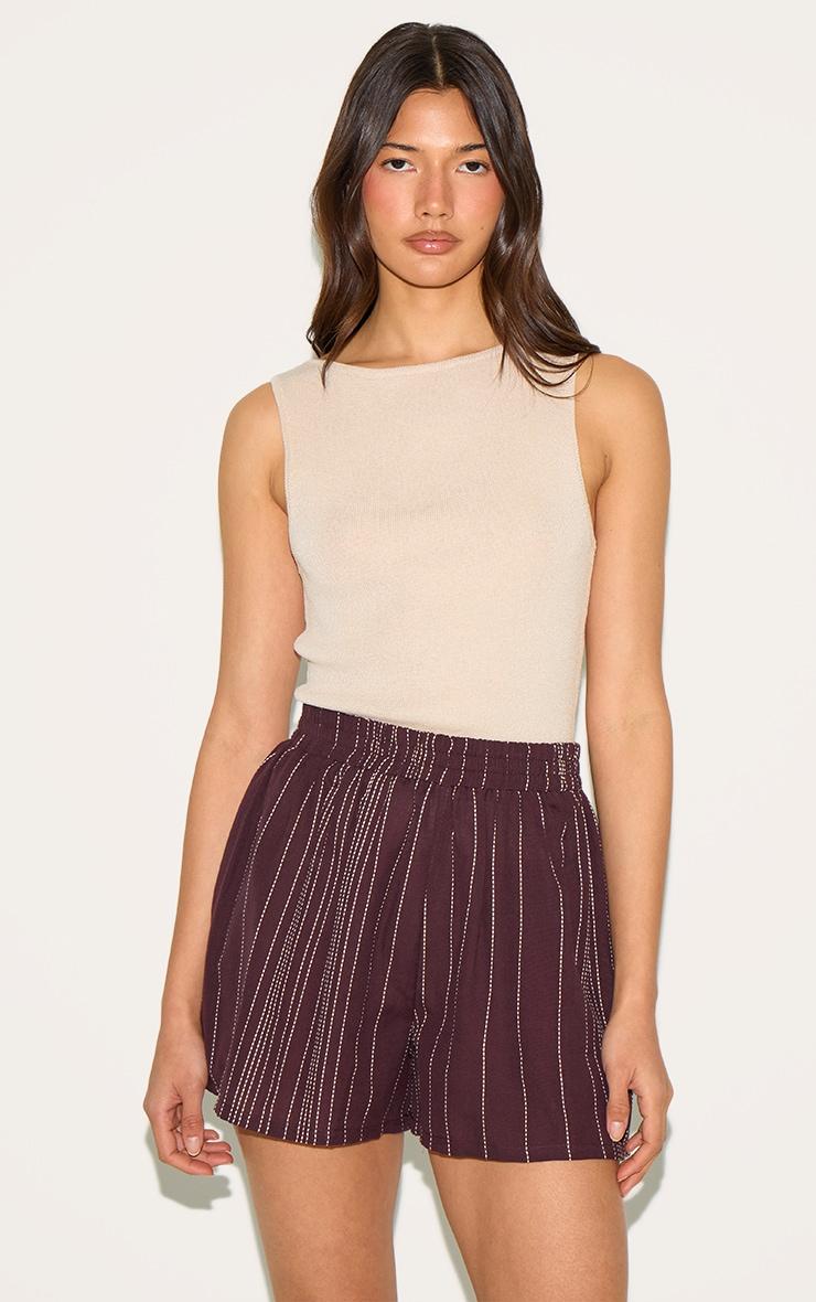 Chocolate Pinstripe Cotton Shorts Product Image