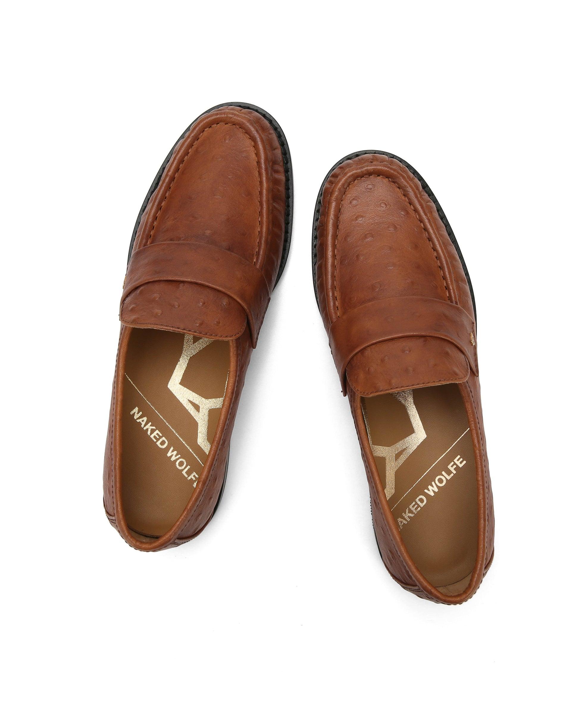 Goldie Sheep Leather Ostrich Print Tan Product Image