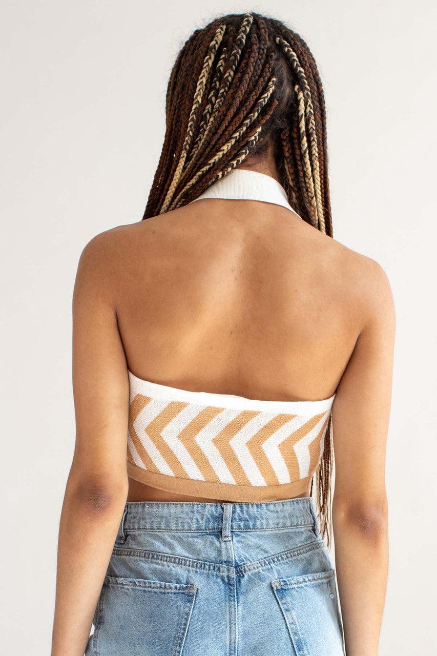 Tan Button Front Collared Halter Top Product Image