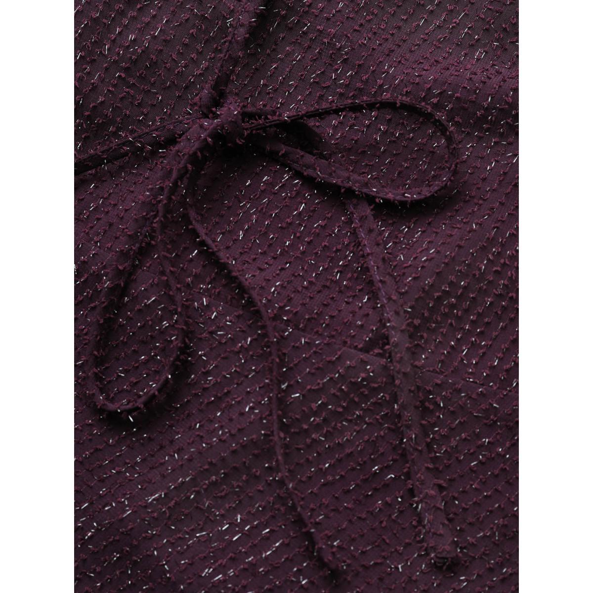 Plus Size Purple Plain Texture Wrap Ties Asymmetrical Hem Blouse Women Cocktail Short sleeve Overlap Collar Party Blouses BloomChic 22-24/3X Product Image