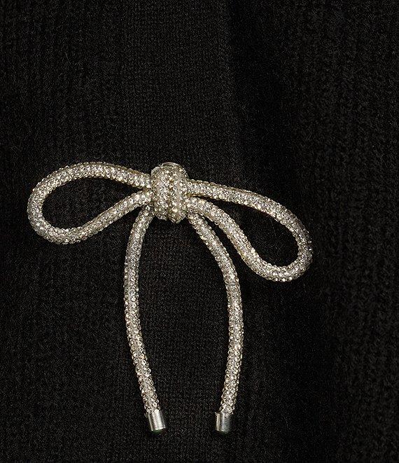 A Loves A Wool Blend Sweater Knit Rhinestone Bow V-Neck Long Sleeve Cardigan Product Image