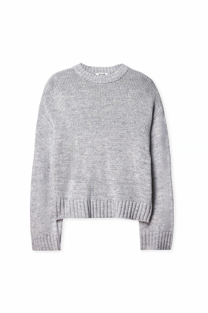 Round Neck Knitted Sweater Blue Product Image