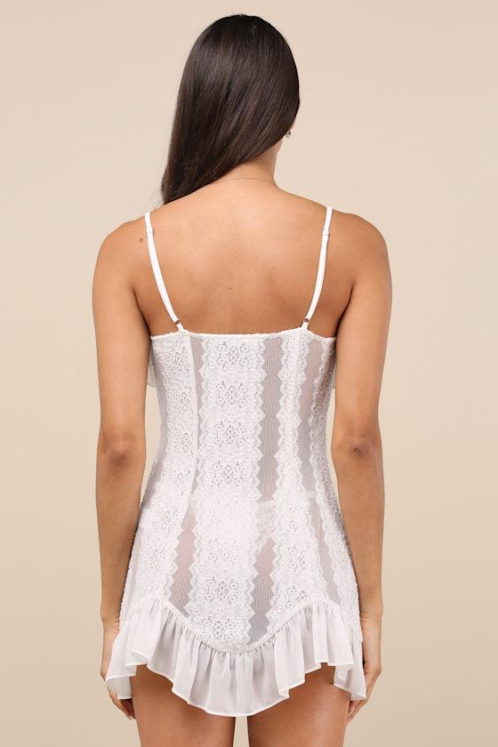 Trinity White Sheer Lace Ruffled Lingerie Slip Product Image