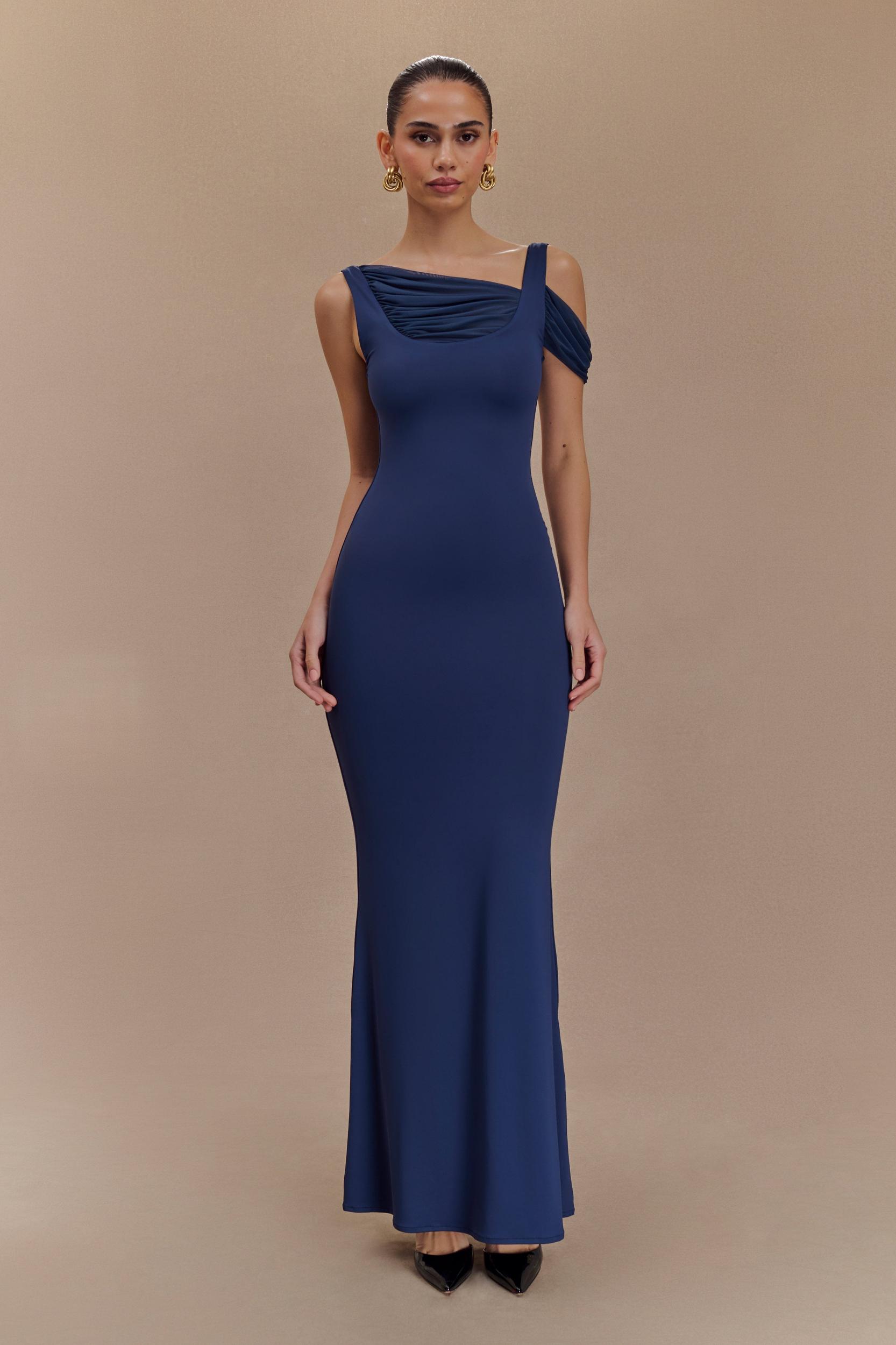 Janette Recycled Nylon And Mesh Sleeveless Maxi Dress - Navy Product Image